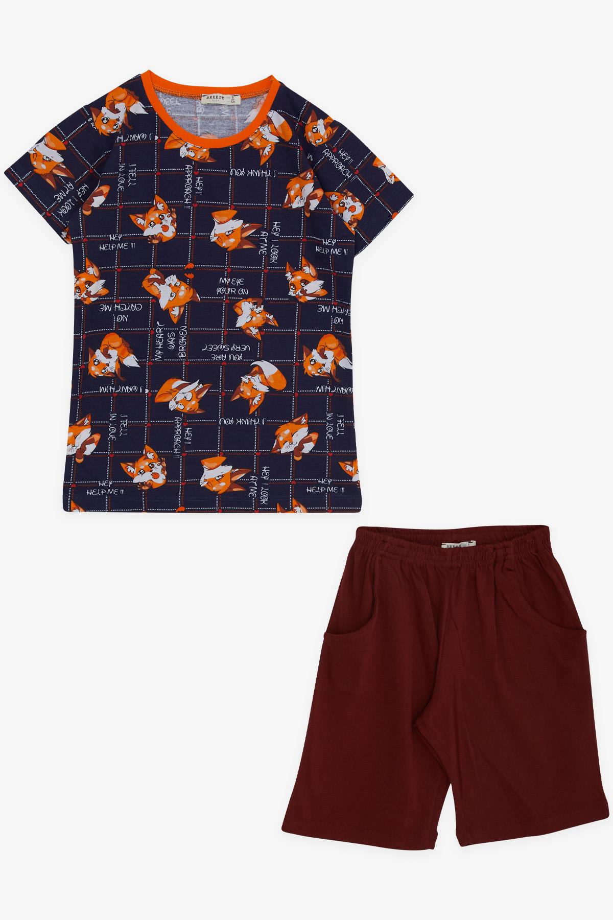 Breeze Erkek Çocuk Şortlu Pijama Takımı Sevimli Tilkicik Desenli Lacivert (4-8 Yaş)