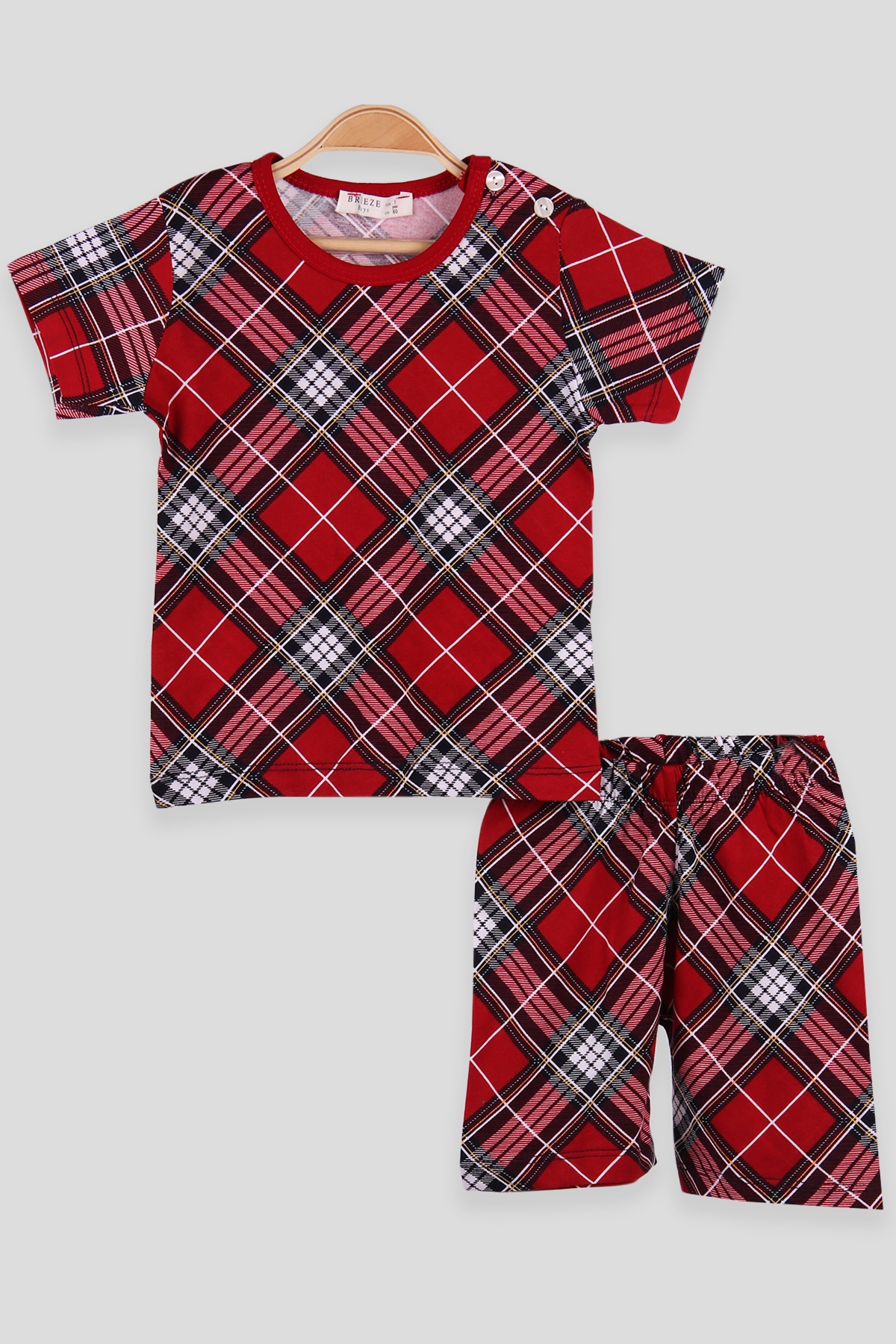 Breeze Erkek Çocuk Şortlu Pijama Takımı Desenli Kırmızı (1-4 Yaş)