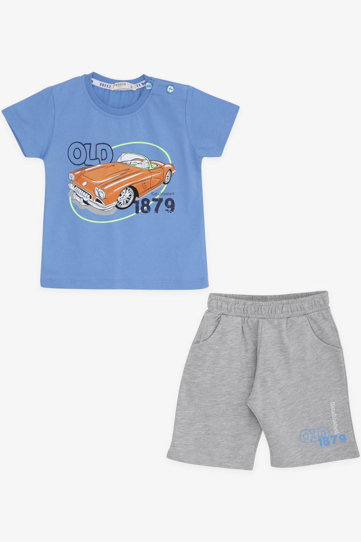 Breeze Erkek Çocuk Şortlu Takım Antika Araba Temalı Mavi (1.5-5 Yaş)
