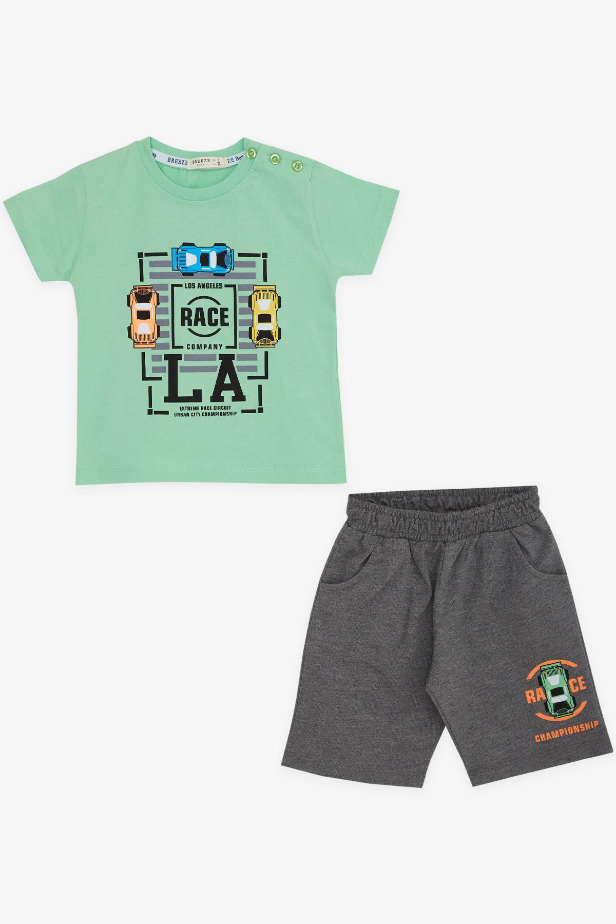 Breeze Erkek Çocuk Şortlu Takım Araba Baskılı Mint Yeşili (1-4 Yaş)