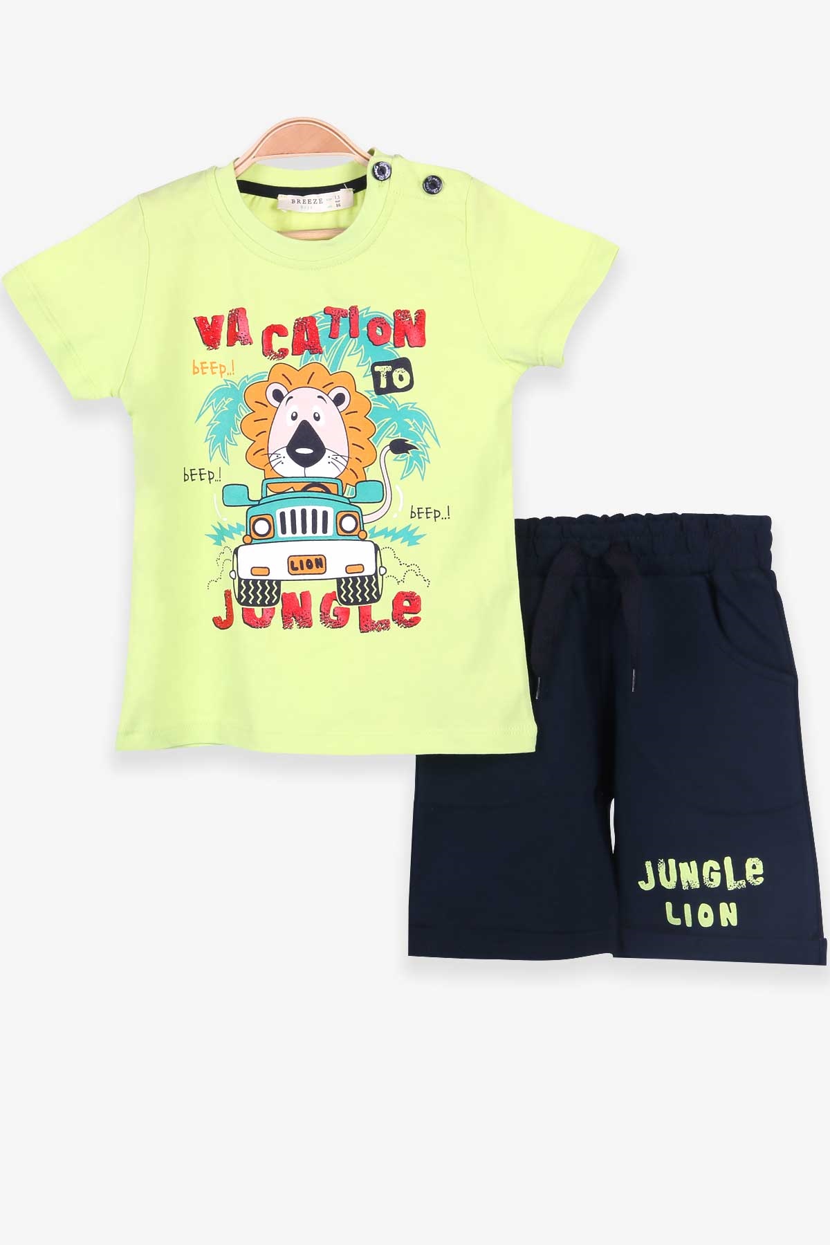 Breeze Erkek Çocuk Şortlu Takım Aslan Baskılı Fıstık Yeşili (1.5-5 Yaş)