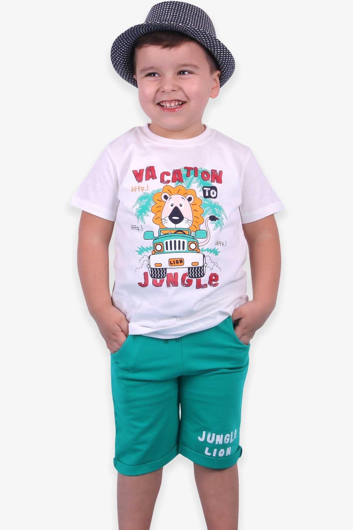 Breeze Erkek Çocuk Şortlu Takım Aslan Baskılı Ekru (1.5-5 Yaş)