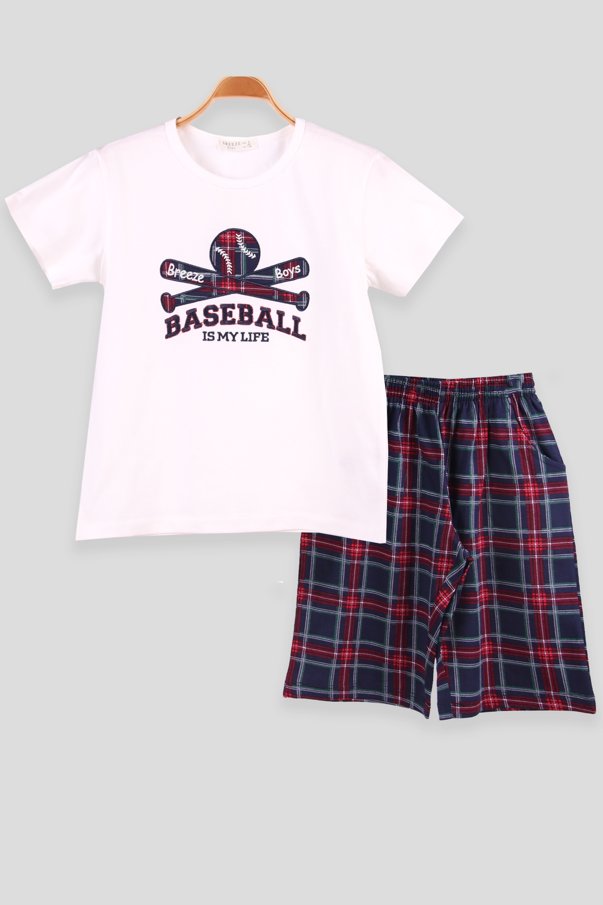 Breeze Erkek Çocuk Şortlu Takım Baseball Nakışlı Ekru (6-12 Yaş)
