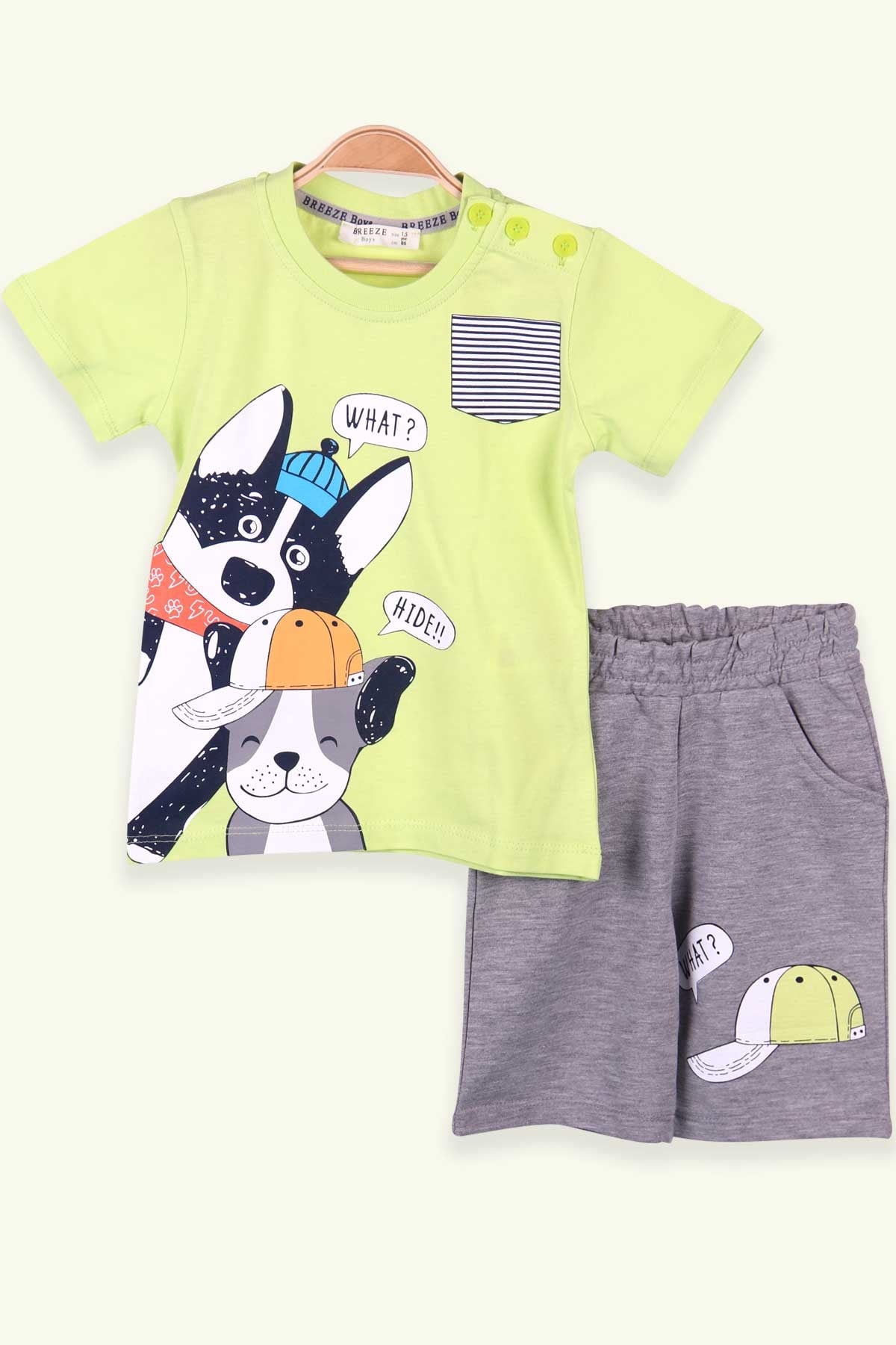 Breeze Erkek Çocuk Şortlu Takım Baskılı Fıstık Yeşili (1.5-5 Yaş)