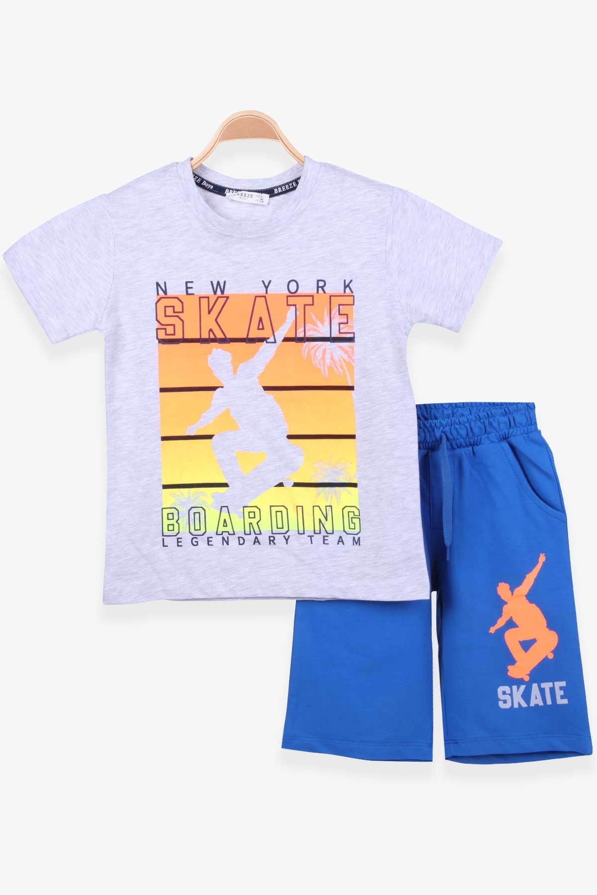 Breeze Erkek Çocuk Şortlu Takım Baskılı Gri Melanj (5-10 Yaş)