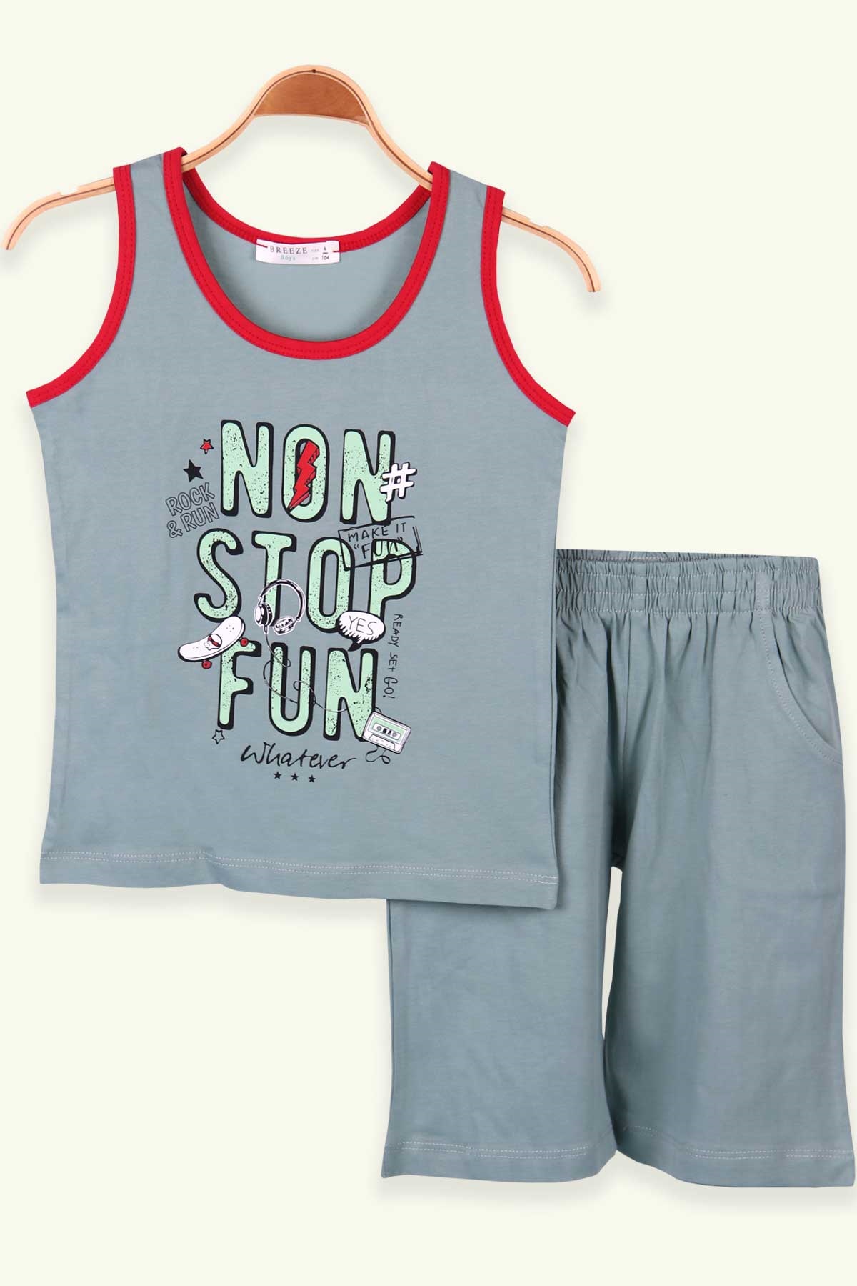 Breeze Erkek Çocuk Şortlu Takım Baskılı Su Yeşili (4-8 Yaş)