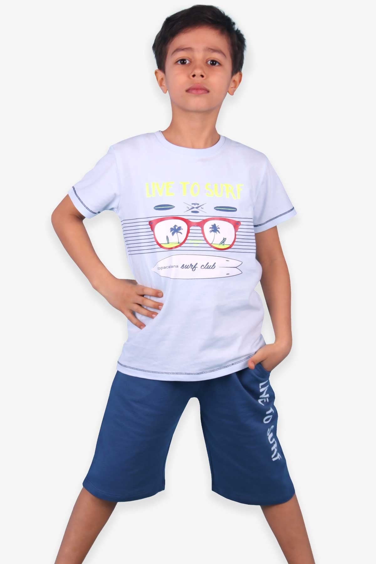 Breeze Erkek Çocuk Şortlu Takım Baskılı Bebe Mavisi (3-7 Yaş)