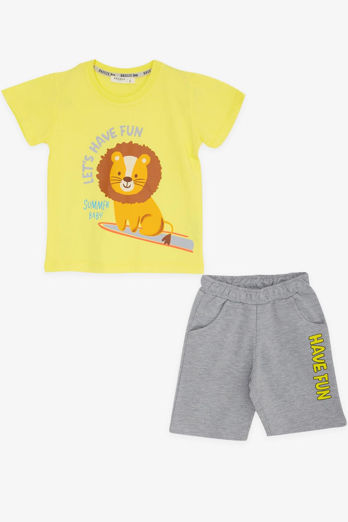Breeze Erkek Çocuk Şortlu Takım Bebek Aslancık Baskılı Sarı (1-4 Yaş)