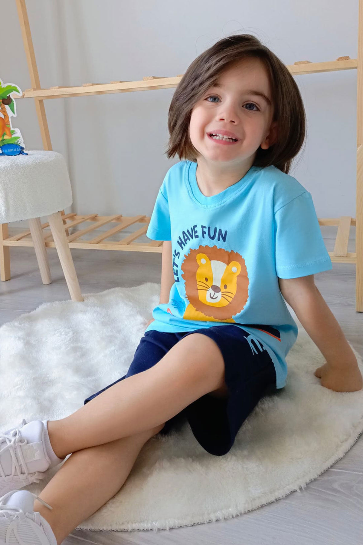 Breeze Erkek Çocuk Şortlu Takım Bebek Aslancık Baskılı Açık Mavi (1-4 Yaş)
