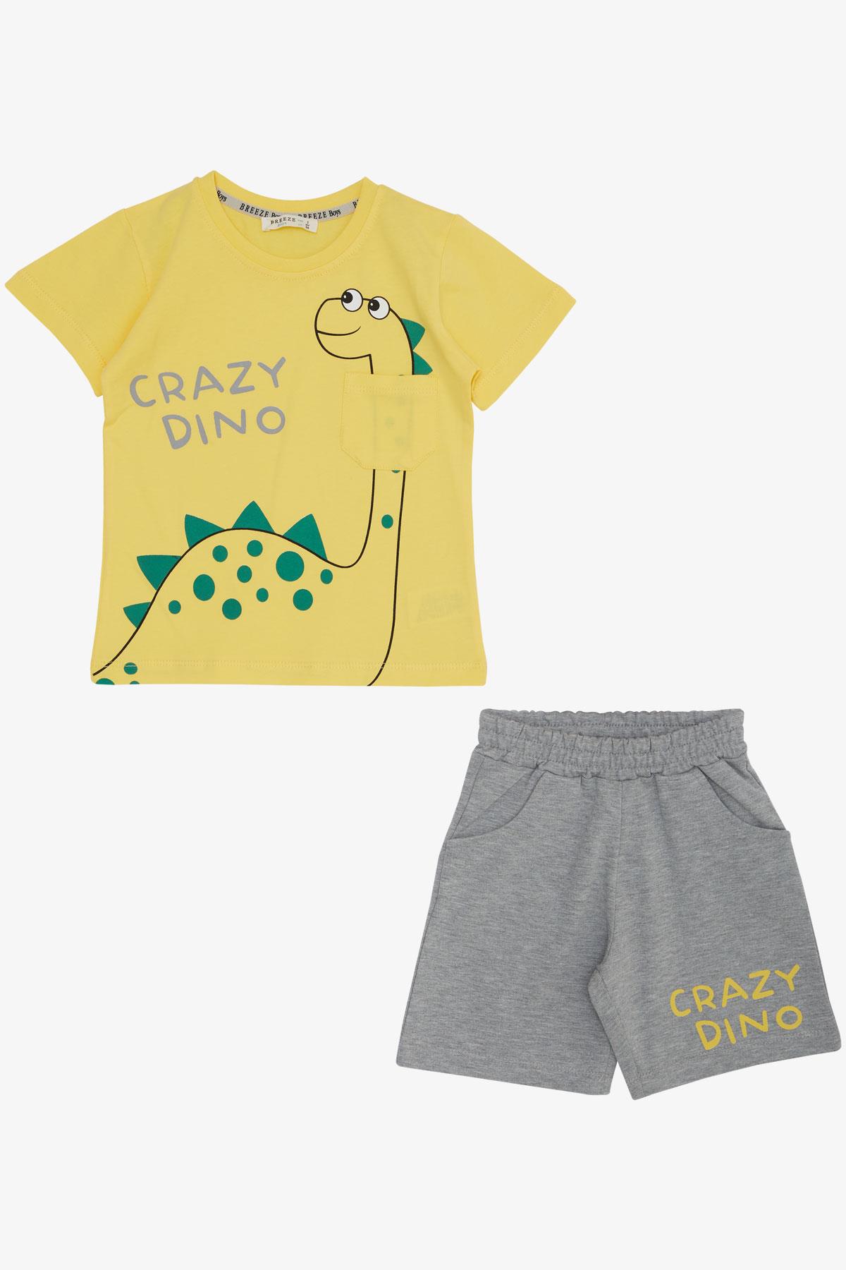 Breeze Erkek Çocuk Şortlu Takım Çılgın Dinozor Baskılı Sarı (1.5-5 Yaş)