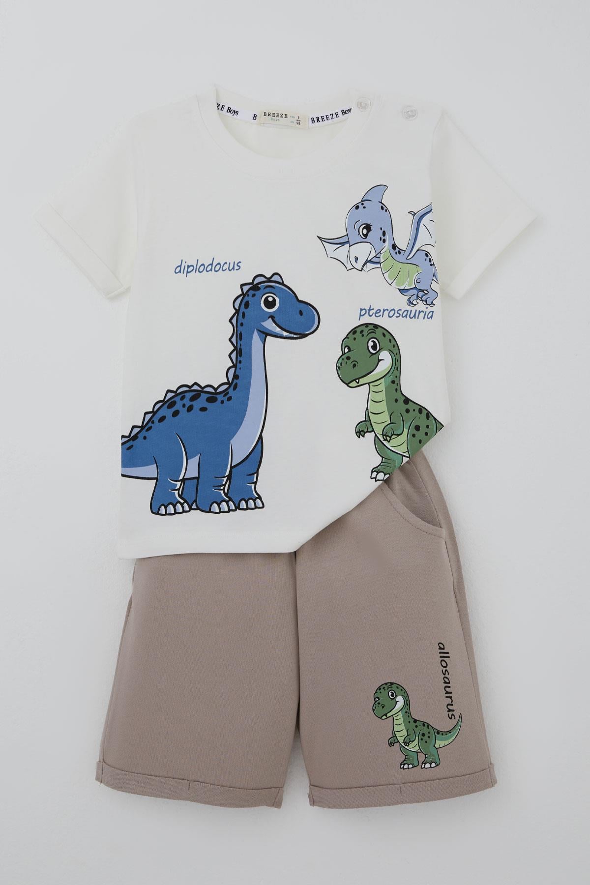 Breeze Erkek Çocuk Şortlu Takım Dinozor Macerası Ekru (1-4 Yaş)