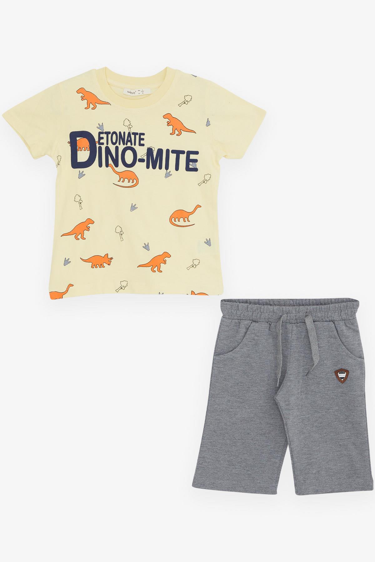 Breeze Erkek Çocuk Şortlu Takım Dinozor Baskılı Sarı (3-7 Yaş)