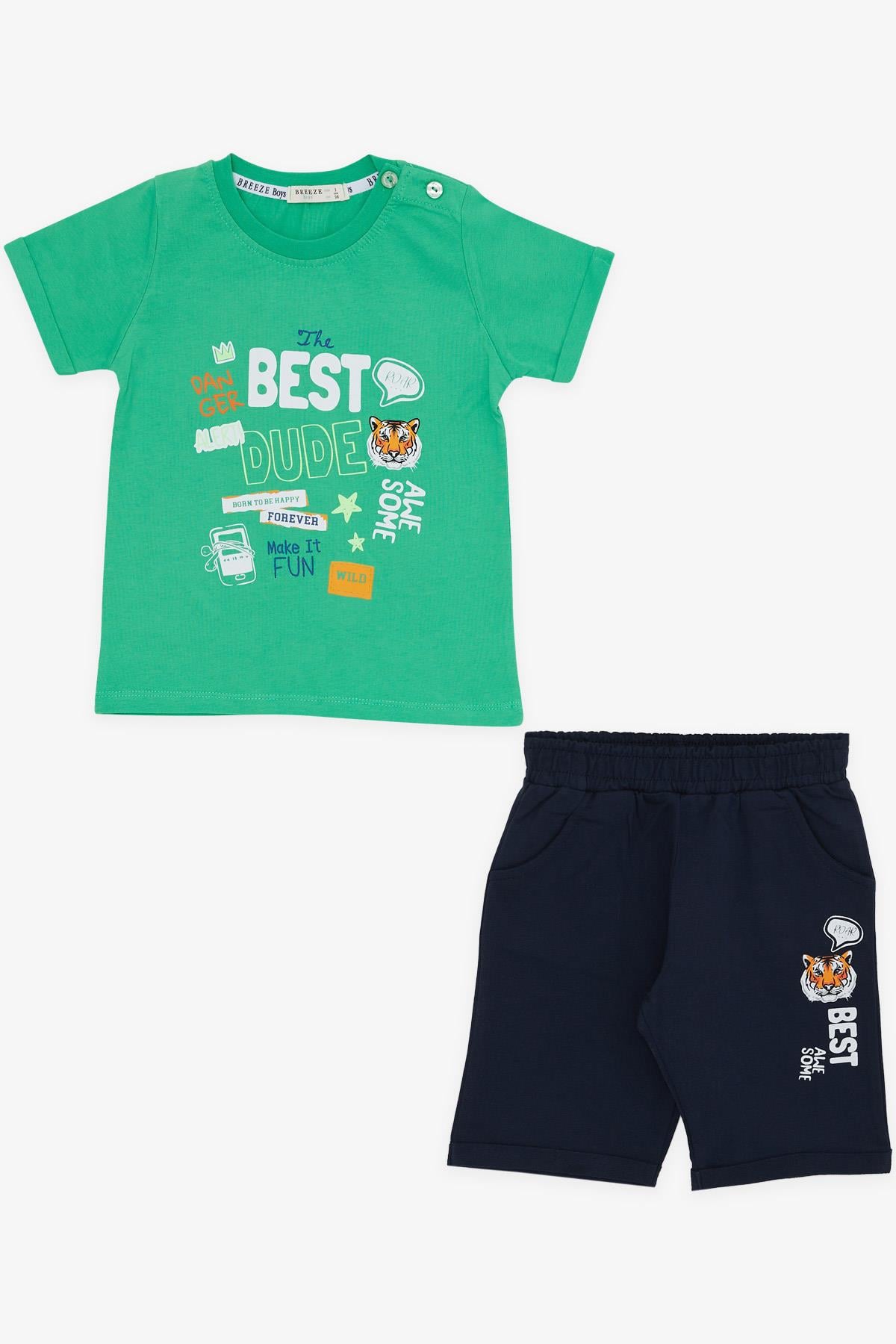 Breeze Erkek Çocuk Şortlu Takım Kaplan Baskılı Yeşil (1-4 Yaş)