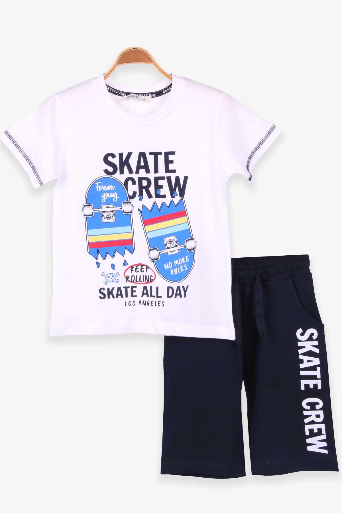 Breeze Erkek Çocuk Şortlu Takım Kaykay Baskılı Ekru (5-10 Yaş)