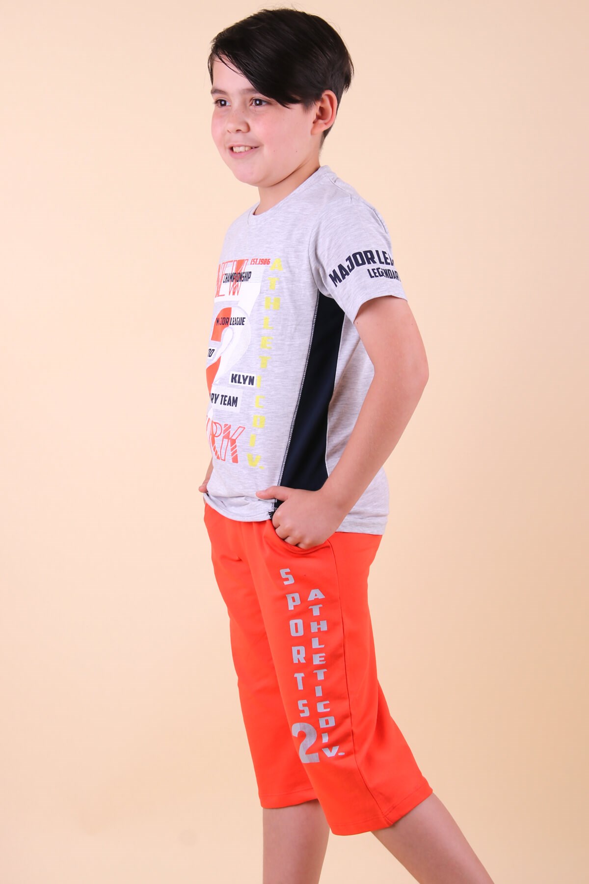 Breeze Erkek Çocuk Şortlu Takım Sport Baskılı Turuncu (5-10 Yaş)