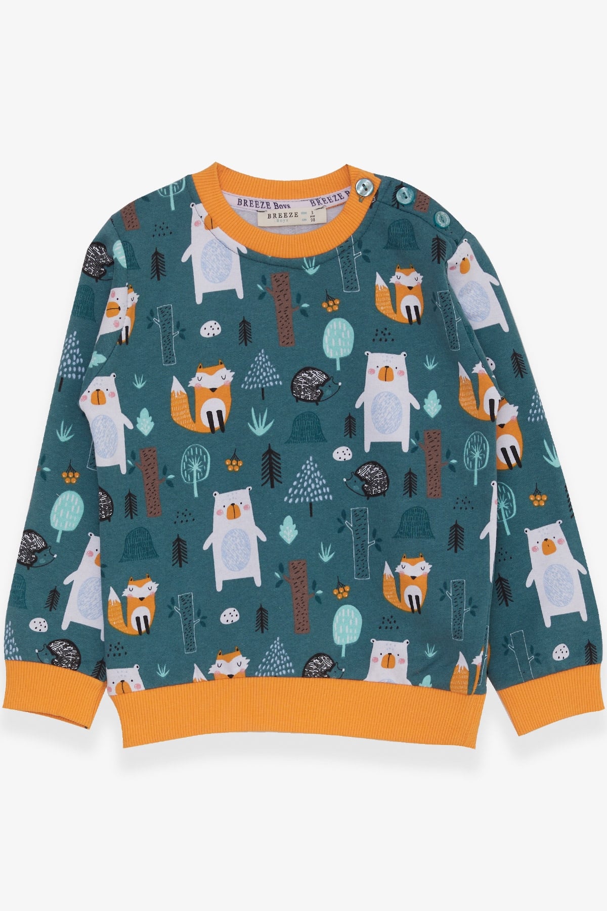 Breeze Erkek Çocuk Sweatshirt Ayıcık Desenli Yeşil (1.5-5 Yaş)