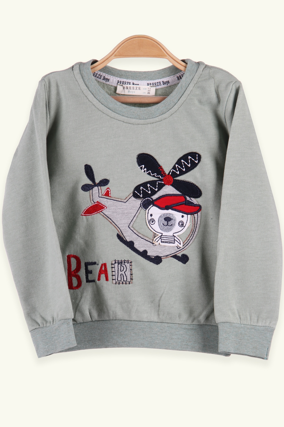 Breeze Erkek Çocuk Sweatshirt Ayıcıklı Yeşil (1.5-5 Yaş)
