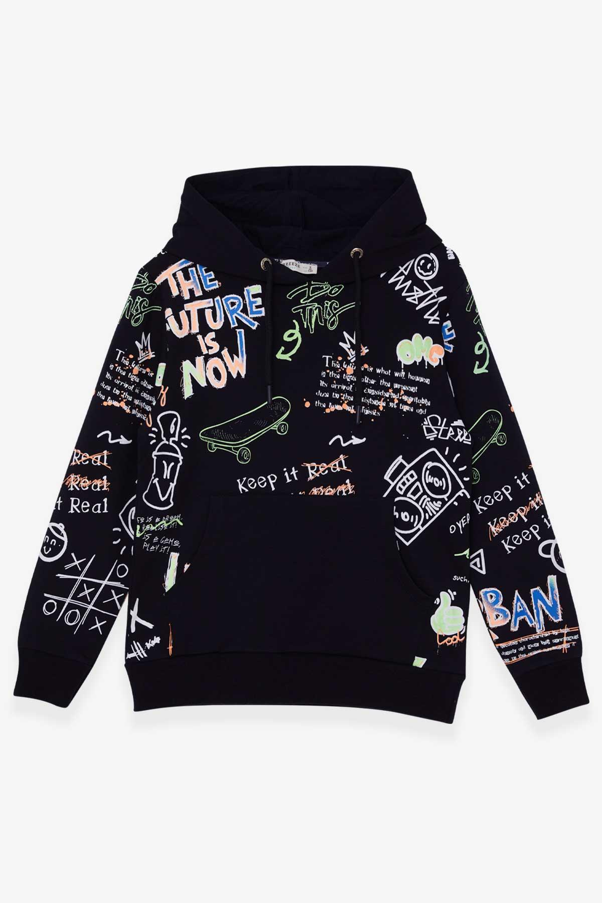 Breeze Erkek Çocuk Sweatshirt Baskı Desenli Lacivert (9-14 Yaş)