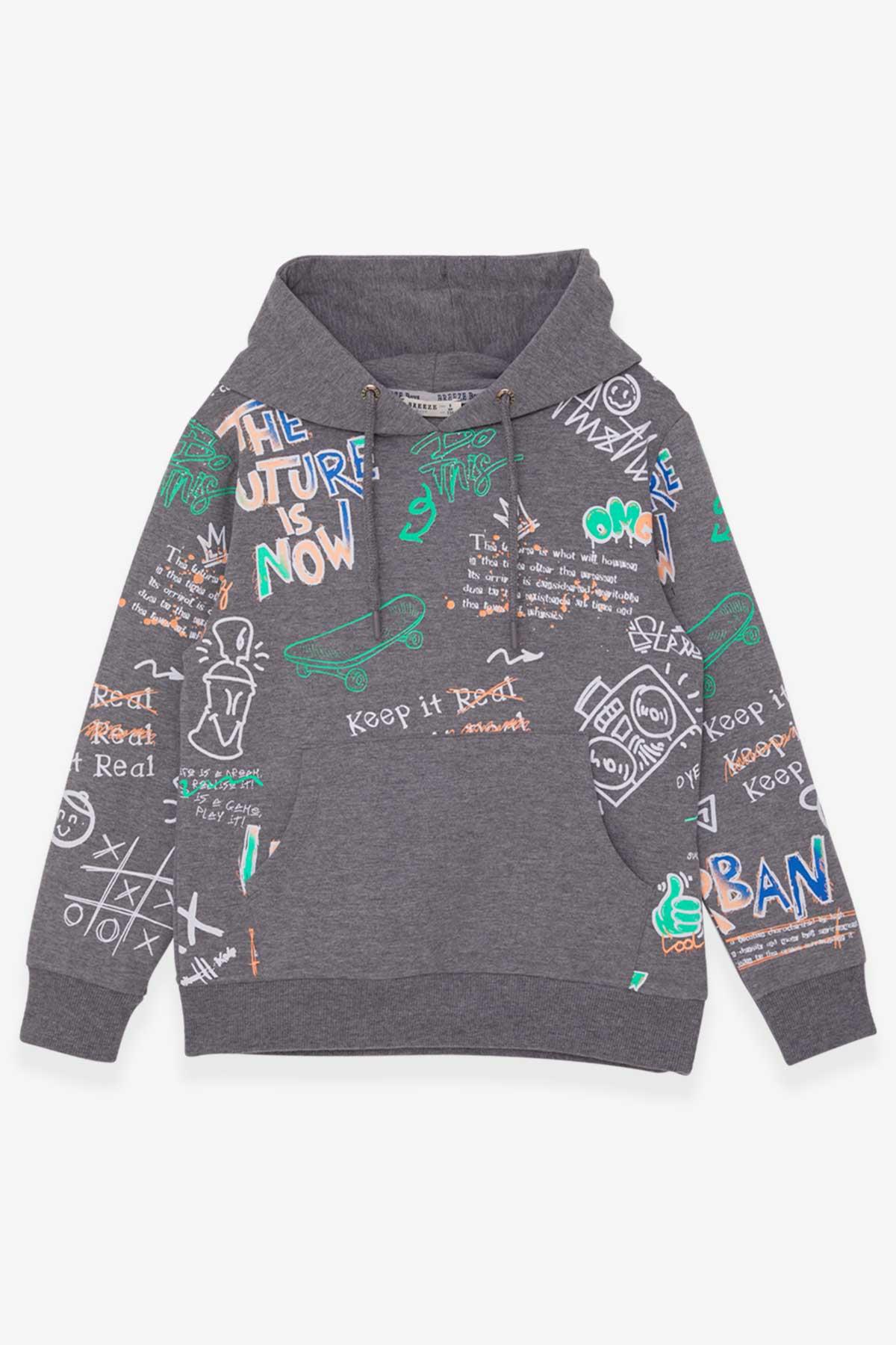 Breeze Erkek Çocuk Sweatshirt Baskı Desenli Gri Melanj (9-14 Yaş)