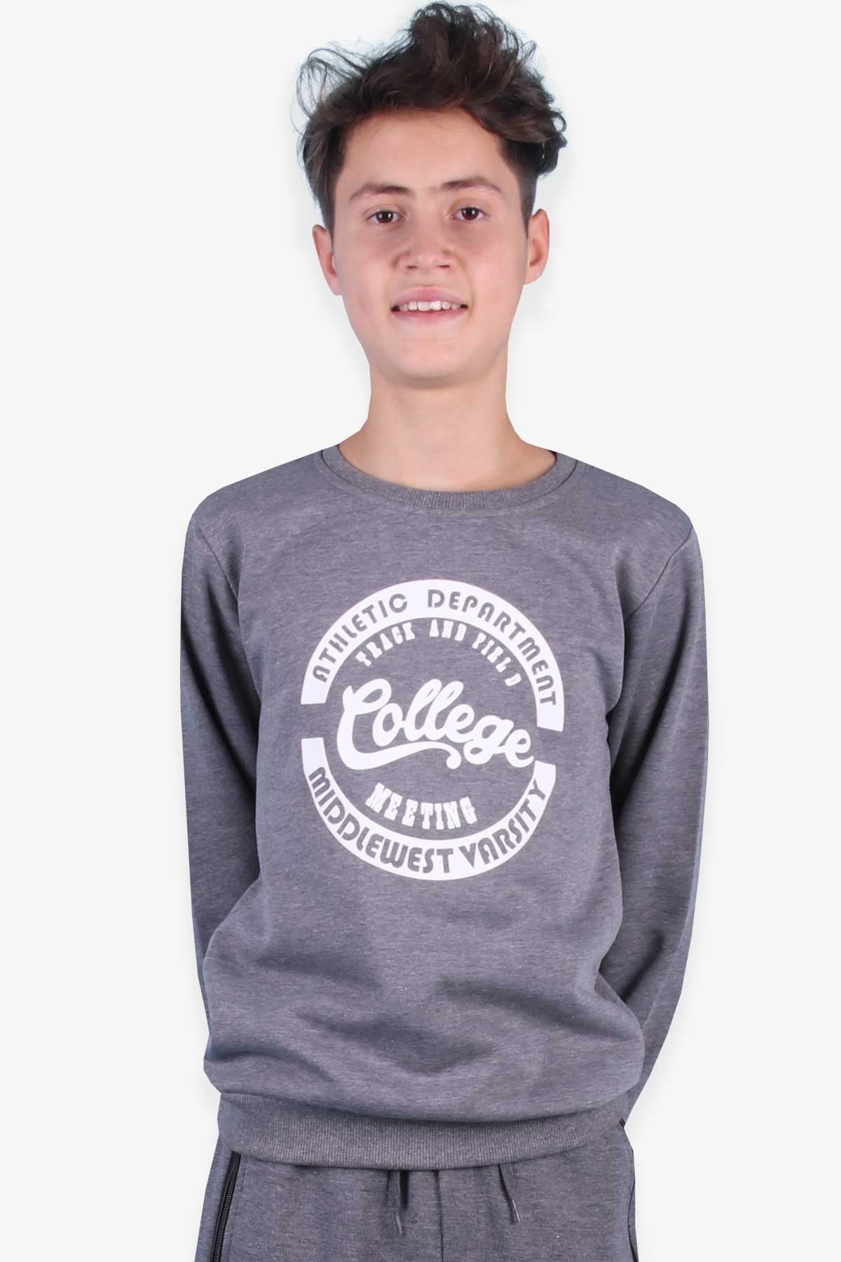 Breeze Erkek Çocuk Sweatshirt Baskılı Füme Melanj (9 Yaş)