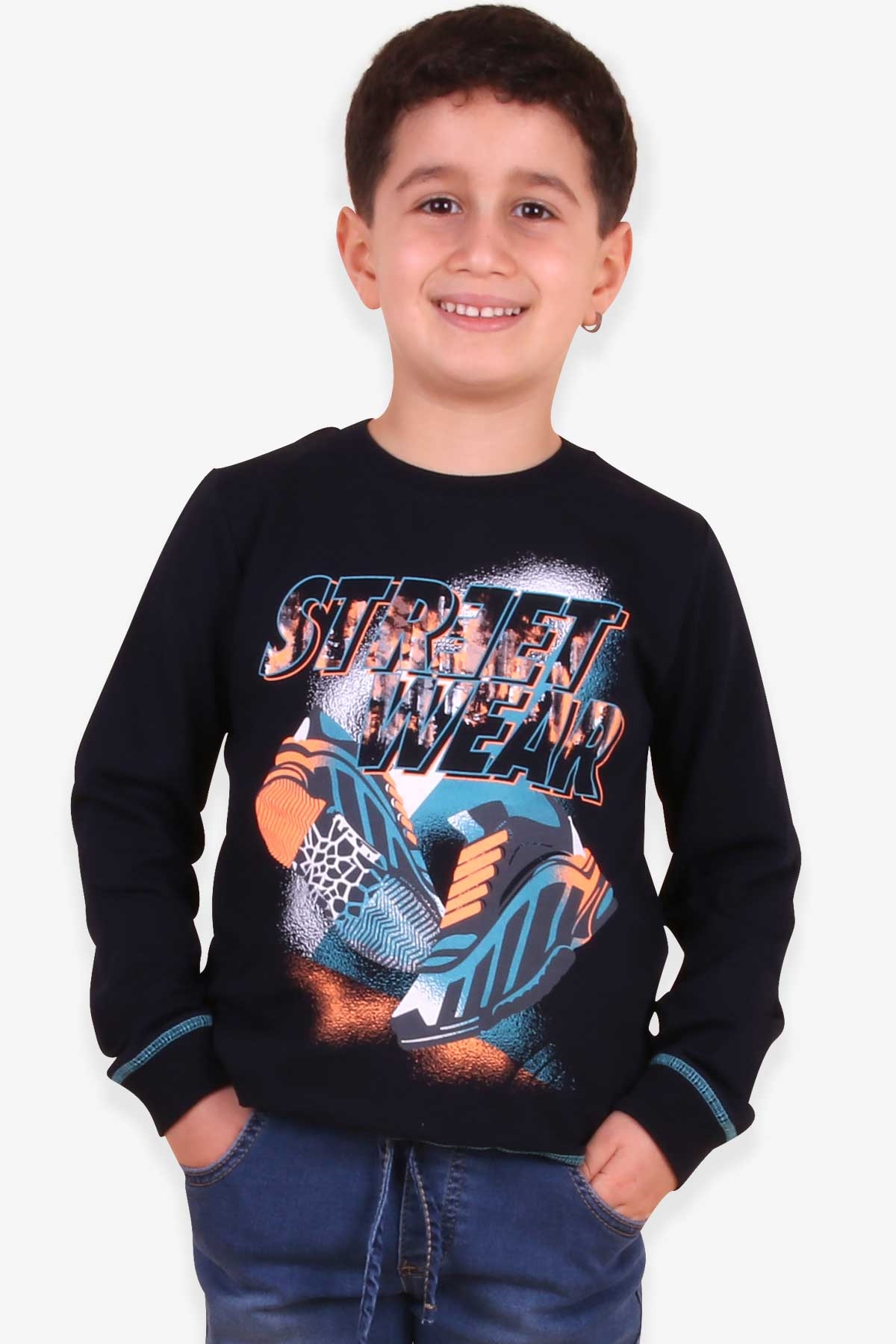 Breeze Erkek Çocuk Sweatshirt Baskılı Lacivert (4-8 Yaş)