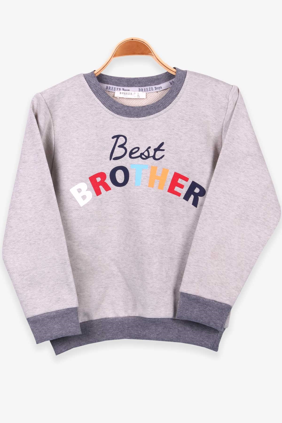 Breeze Erkek Çocuk Sweatshirt Baskılı Açık Gri Melanj (5-10 Yaş)