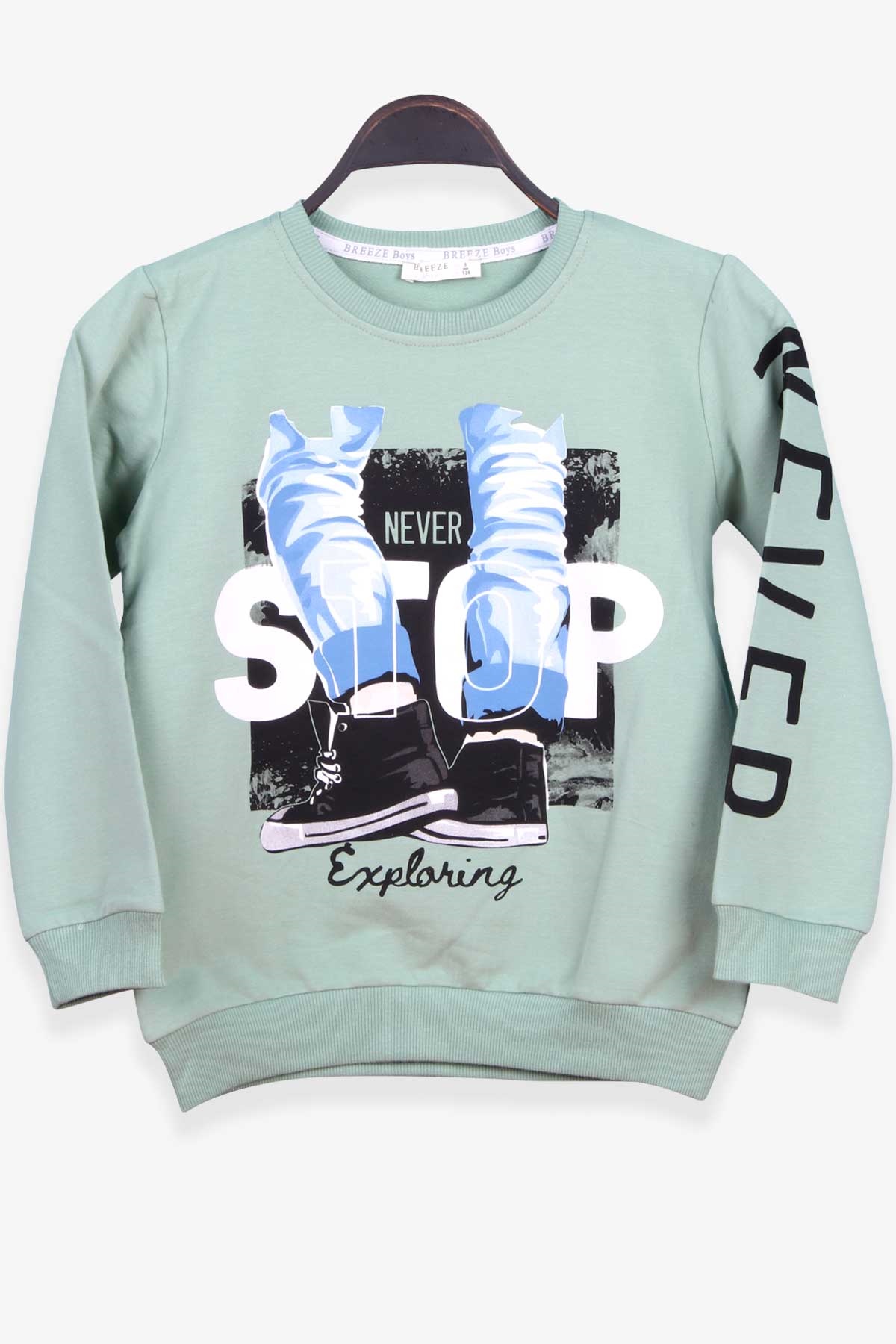 Breeze Erkek Çocuk Sweatshirt Baskılı Mint Yeşili (8-14 Yaş)