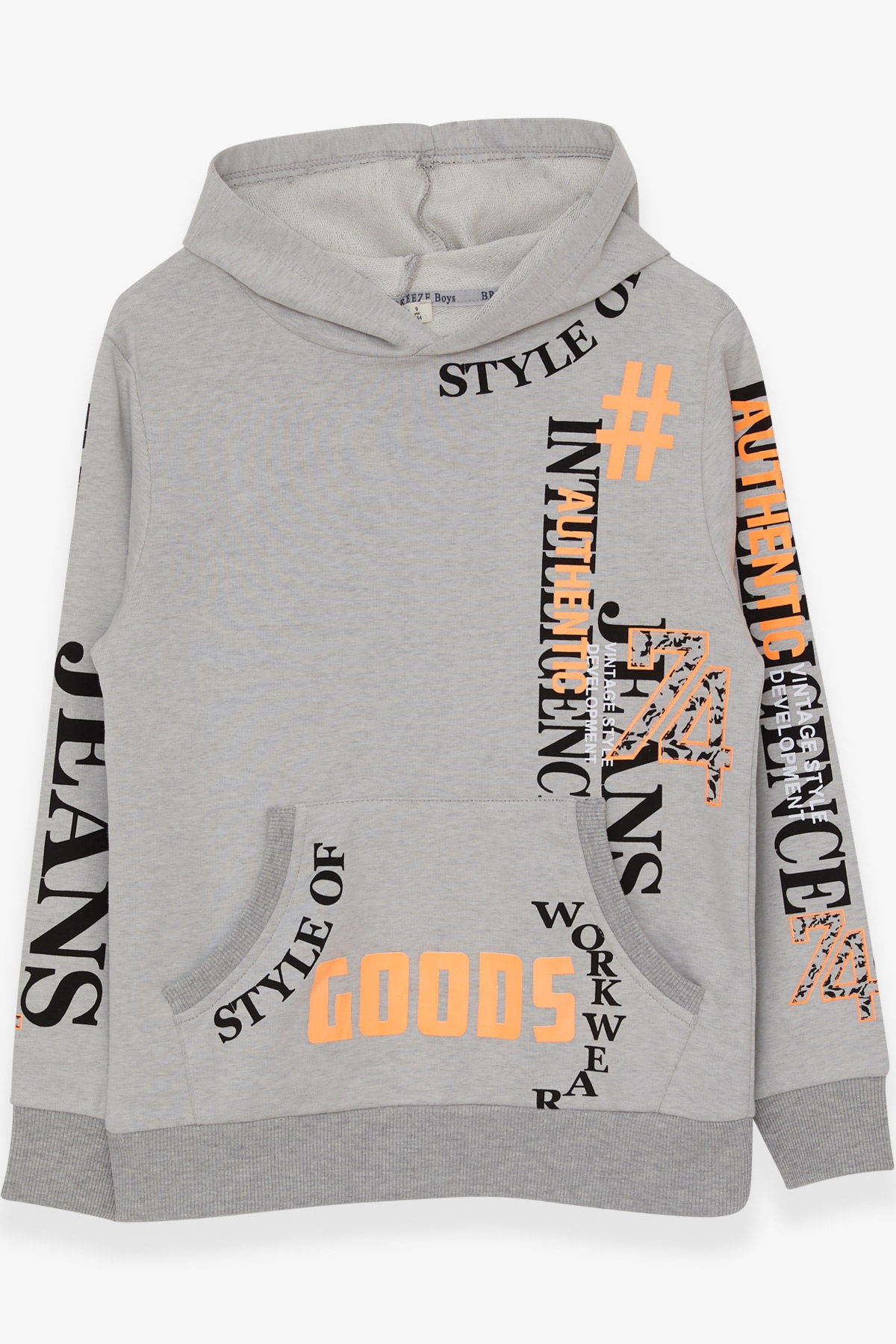 Breeze Erkek Çocuk Sweatshirt Baskılı Kapüşonlu Gri Melanj (9-14 Yaş)