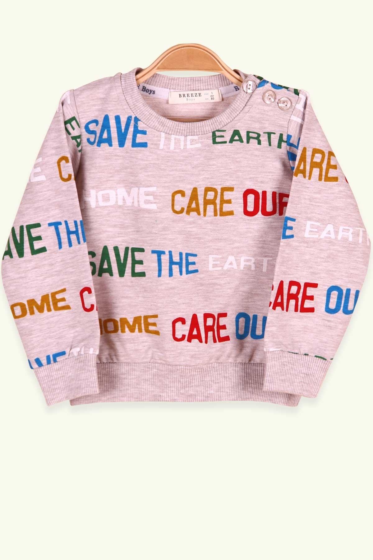 Breeze Erkek Çocuk Sweatshirt Baskılı Yazılı Bej (1-4 Yaş)