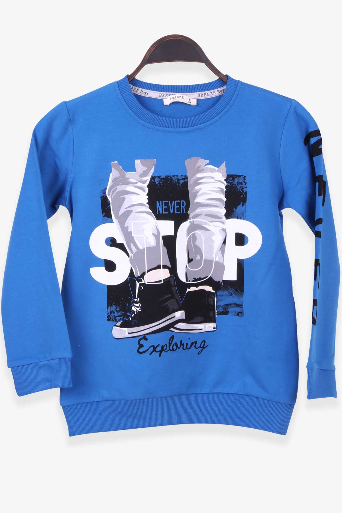 Breeze Erkek Çocuk Sweatshirt Baskılı Saks Mavisi (8-14 Yaş)