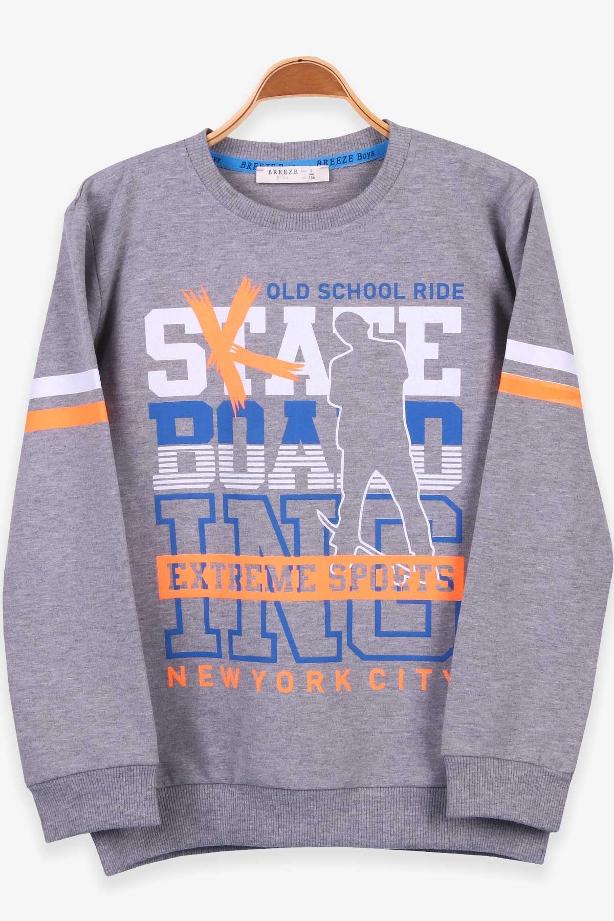 Breeze Erkek Çocuk Sweatshirt Baskılı Gri Melanj (9-14 Yaş)