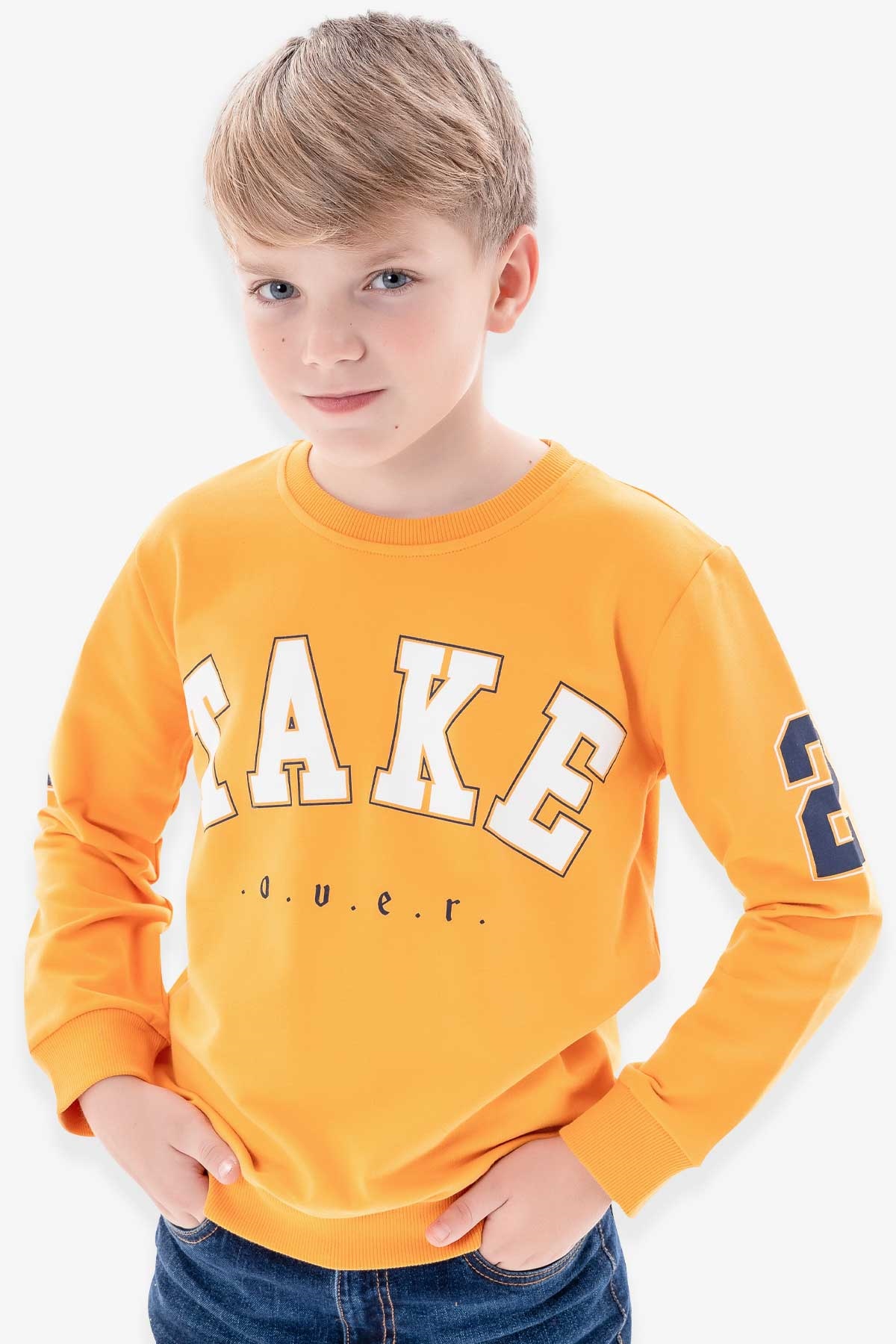 Breeze Erkek Çocuk Sweatshirt Baskılı Hardal Sarı (8-14 Yaş)