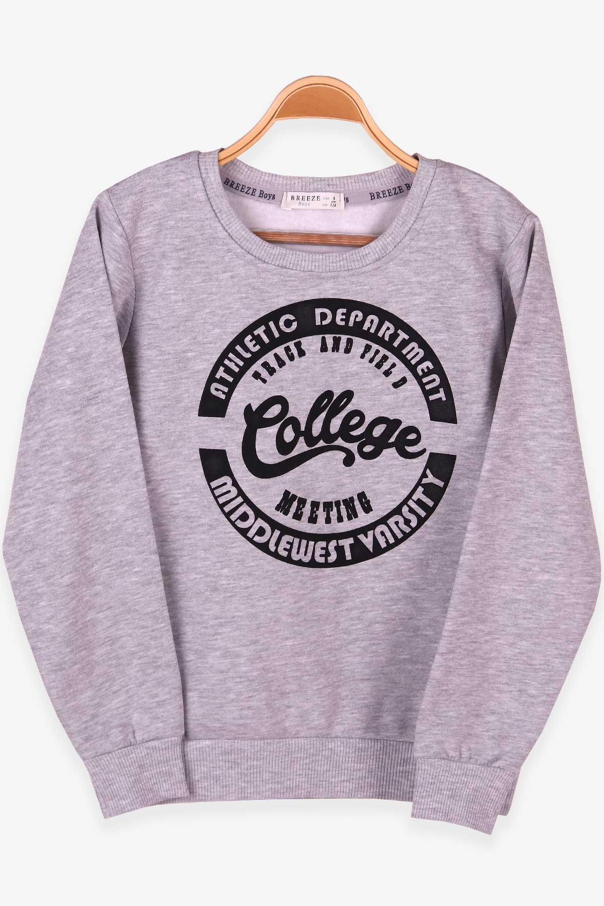 Breeze Erkek Çocuk Sweatshirt Baskılı Açık Gri Melanj (8-14 Yaş)