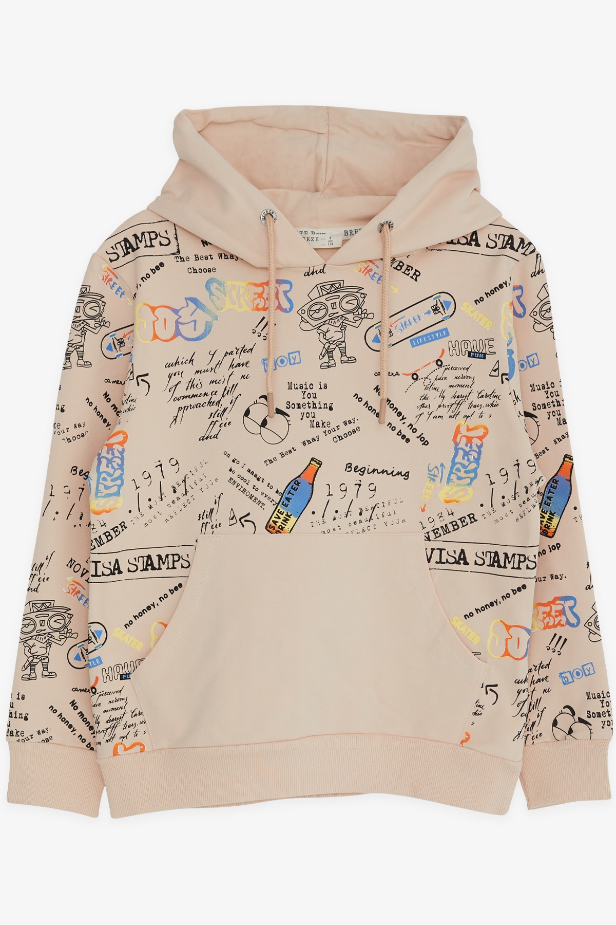 Breeze Erkek Çocuk Sweatshirt Baskılı Desenli Bej (9-14 Yaş)
