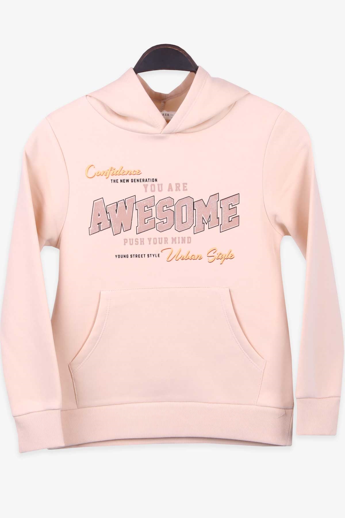 Breeze Erkek Çocuk Sweatshirt Baskılı Kanguru Cepli Krem (8-14 Yaş)