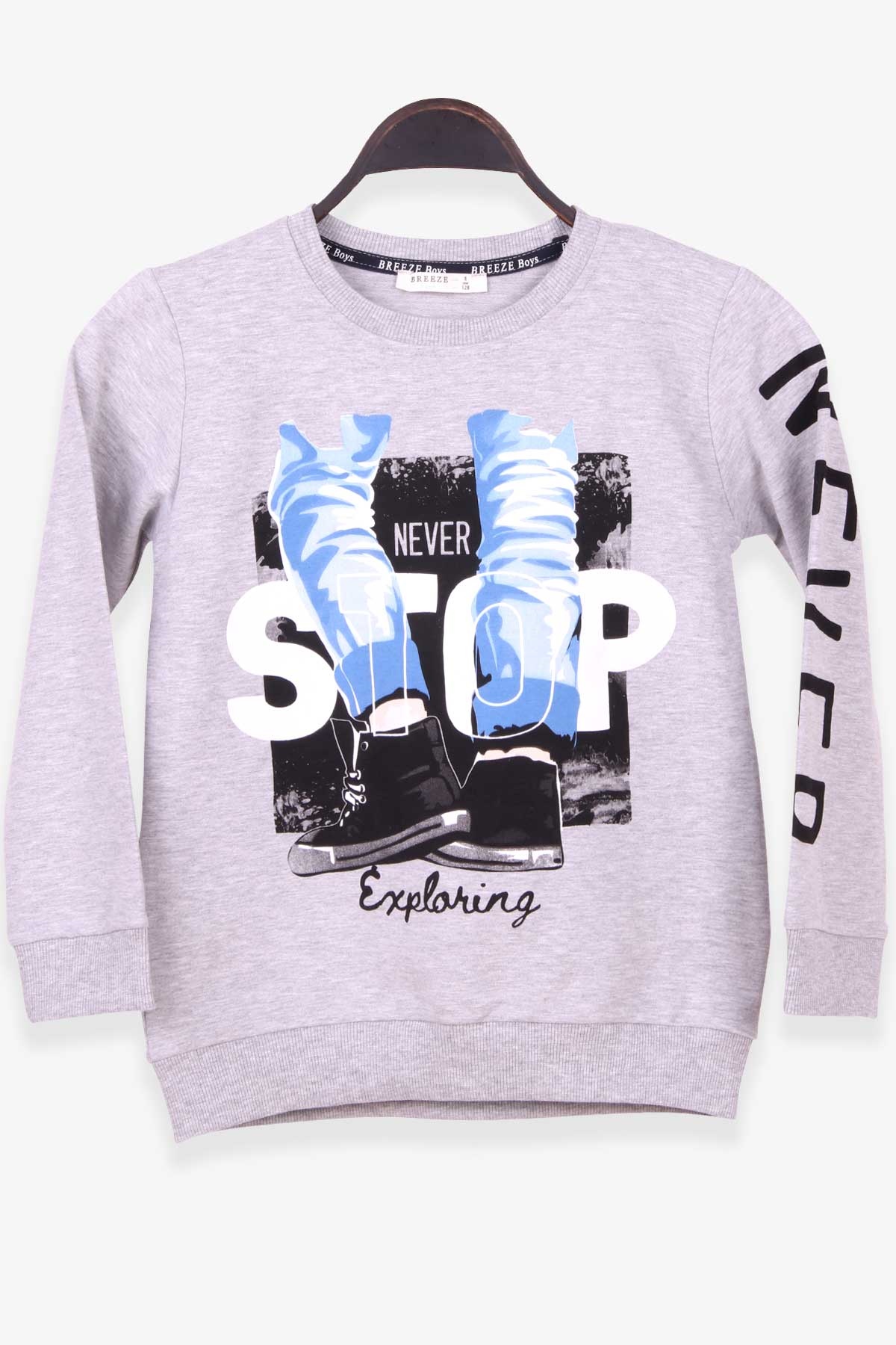 Breeze Erkek Çocuk Sweatshirt Baskılı Gri Melanj (8-14 Yaş)