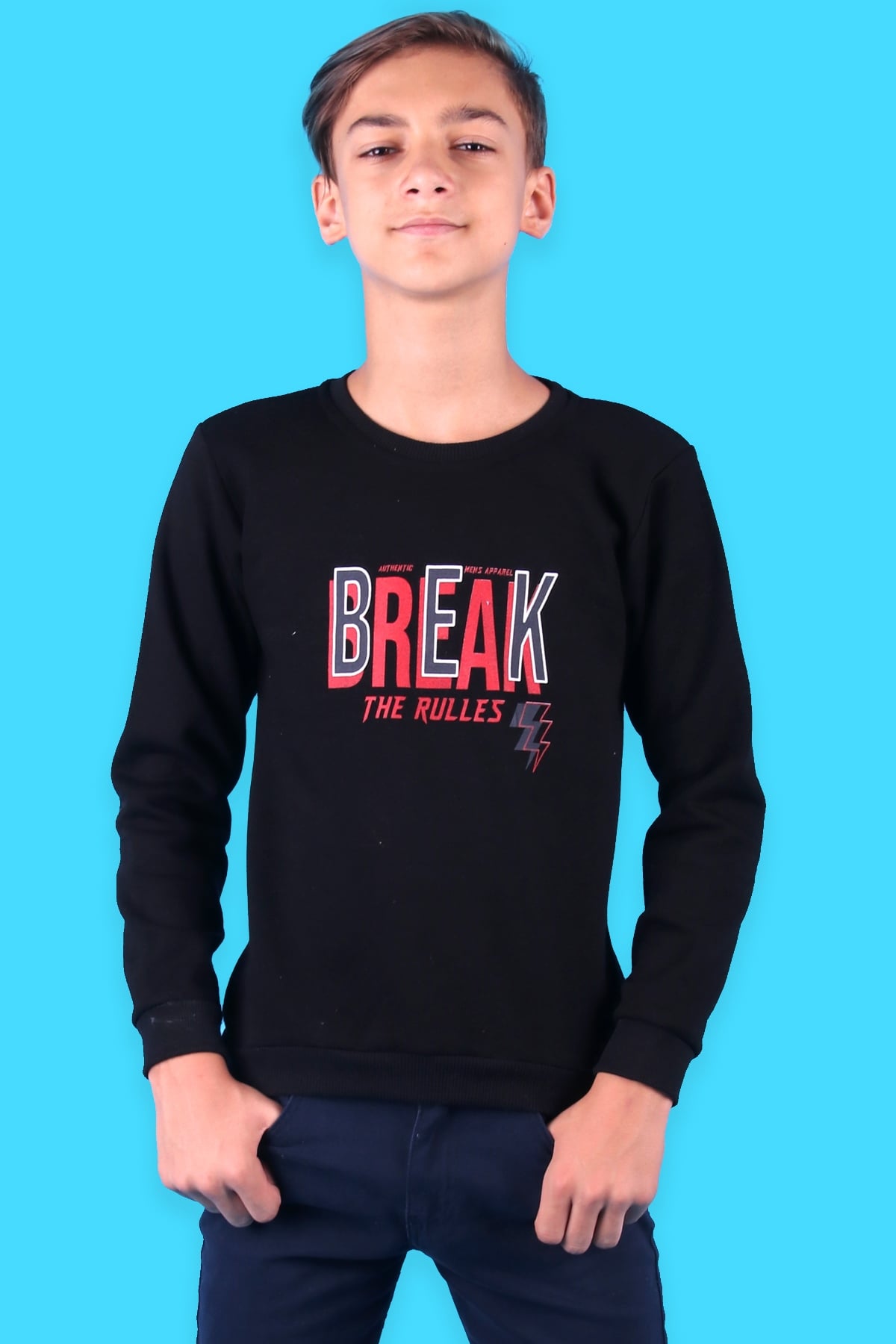 Breeze Erkek Çocuk Sweatshirt Baskılı Siyah (5-10 Yaş)