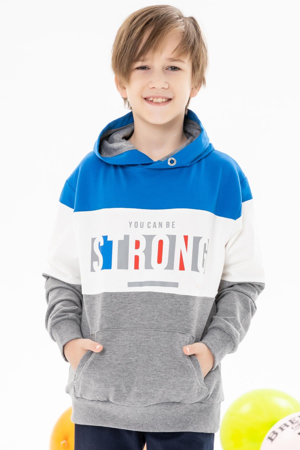 Breeze Erkek Çocuk Sweatshirt Blok Desenli Saks Mavisi (10 Yaş)