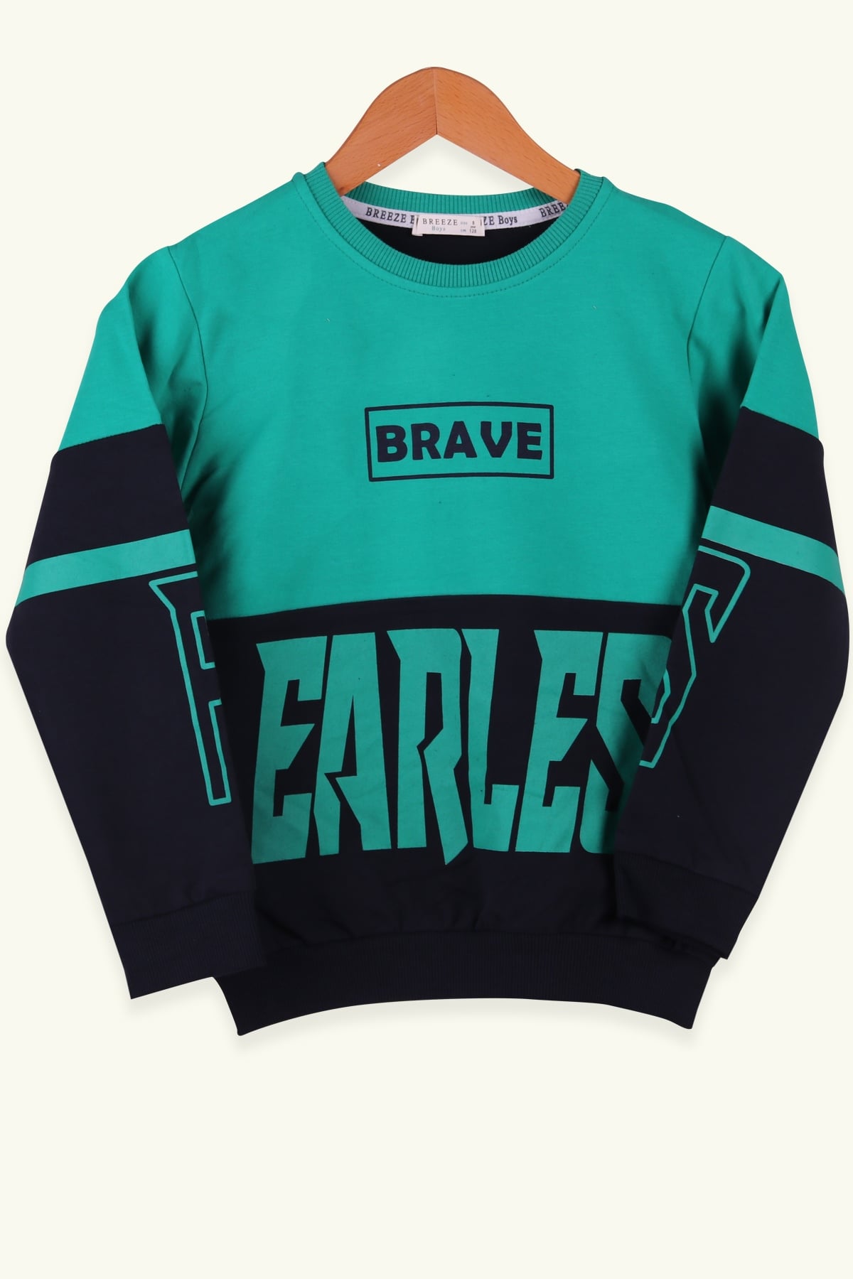 Breeze Erkek Çocuk Sweatshirt Brave Baskılı Koyu Yeşil (8-14 Yaş)