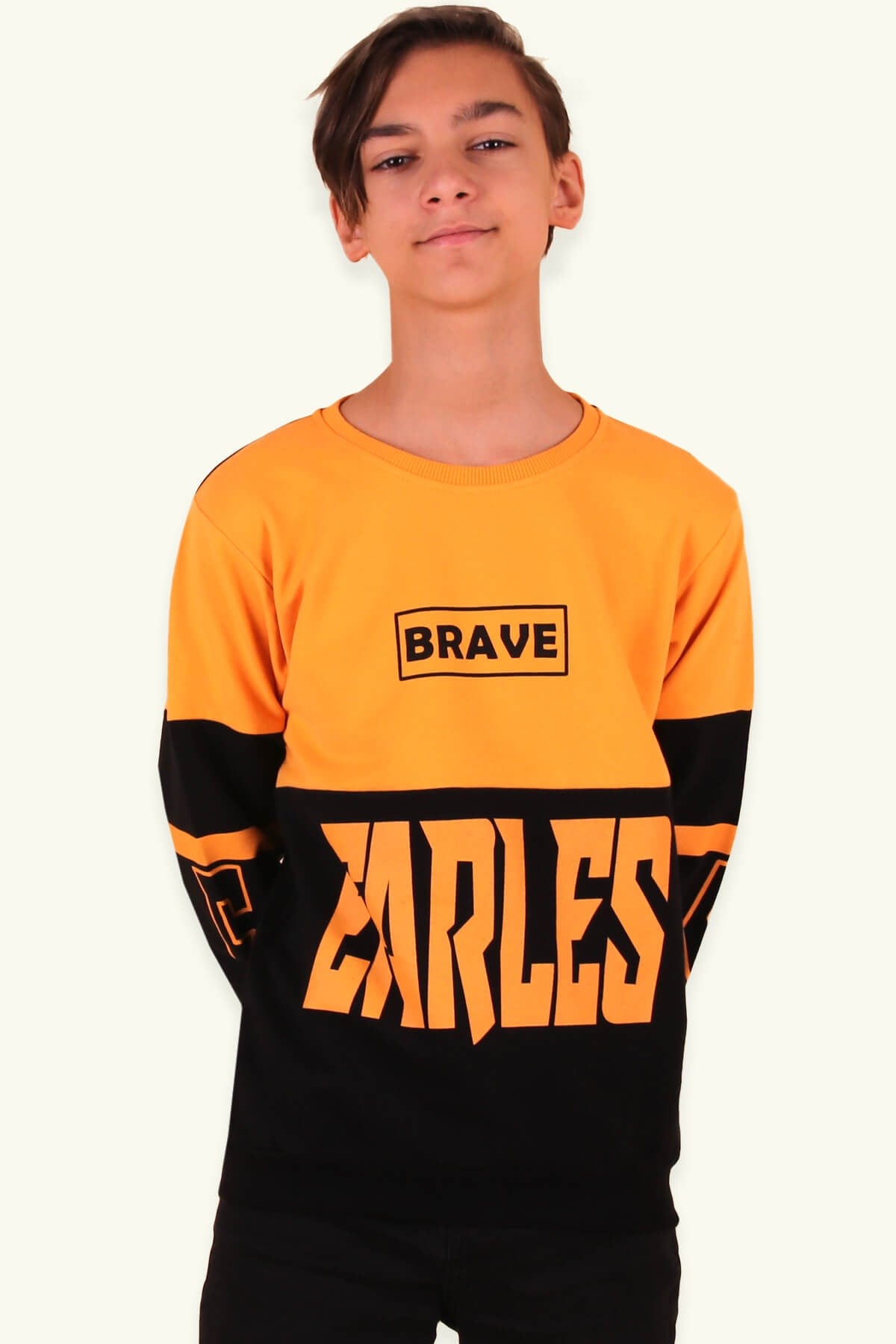 Breeze Erkek Çocuk Sweatshirt Brave Baskılı Hardal Sarı (8-14 Yaş)