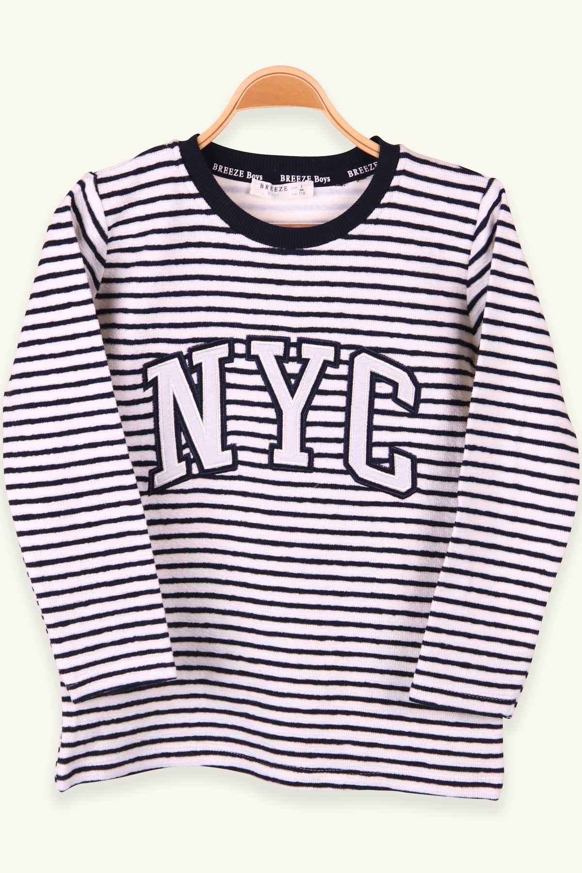 Breeze Erkek Çocuk Sweatshirt Çizgili Nakışlı Ekru (5-10 Yaş)