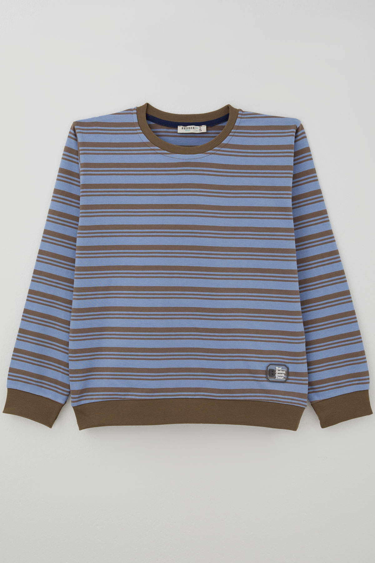 Breeze Erkek Çocuk Sweatshirt Çizgili Arma Detaylı Mavi (4-10 Yaş)