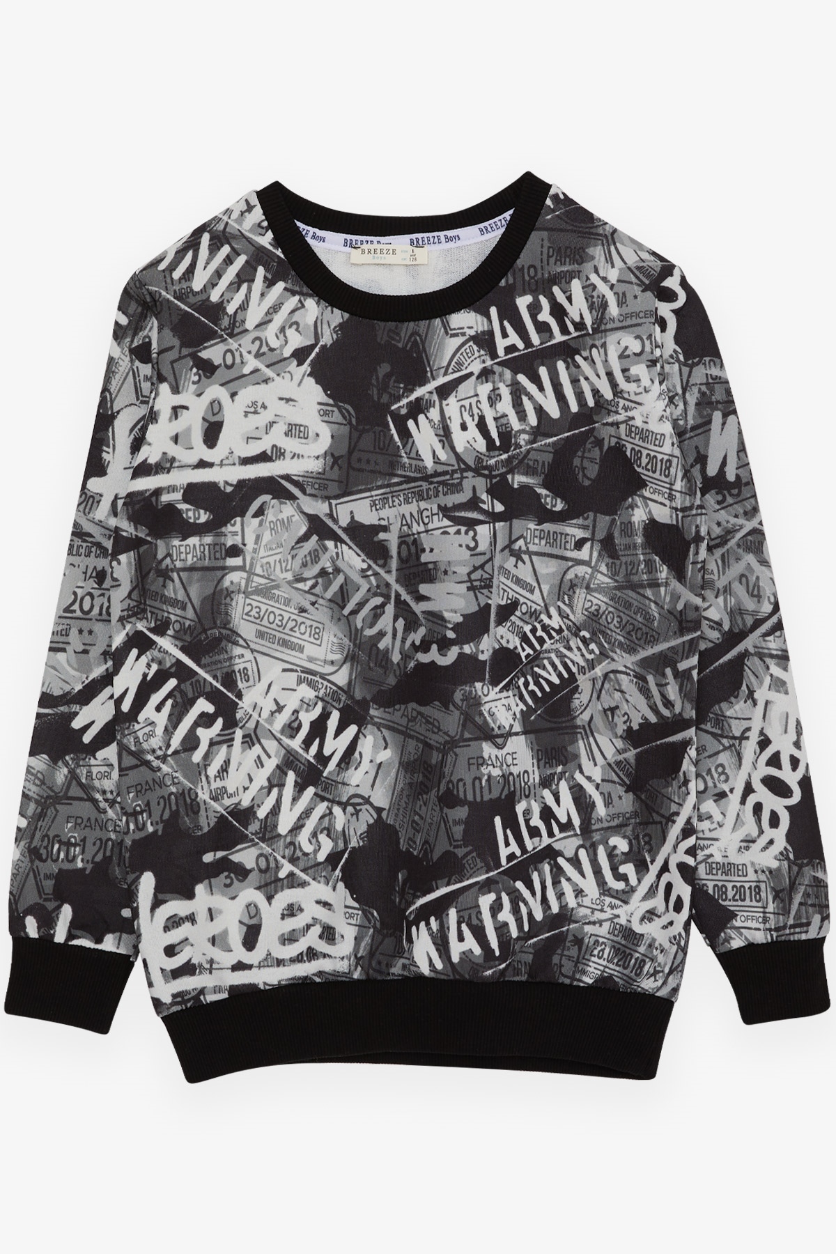 Breeze Erkek Çocuk Sweatshirt Desenli Siyah (8 Yaş)