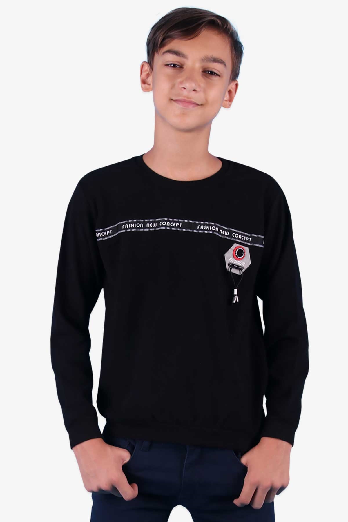 Breeze Erkek Çocuk Sweatshirt Desenli Siyah (9 Yaş)
