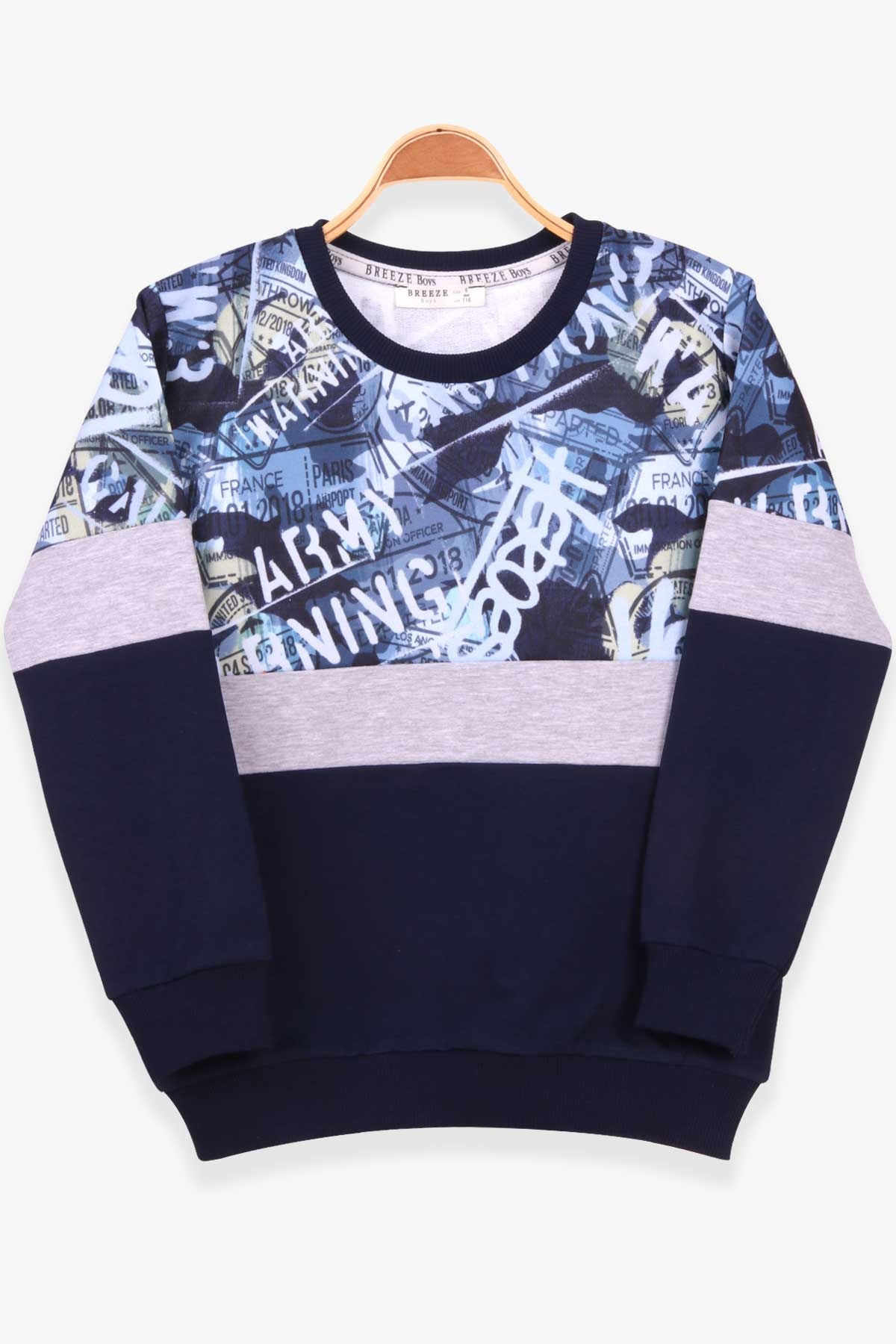 Breeze Erkek Çocuk Sweatshirt Desenli Lacivert (6-12 Yaş)