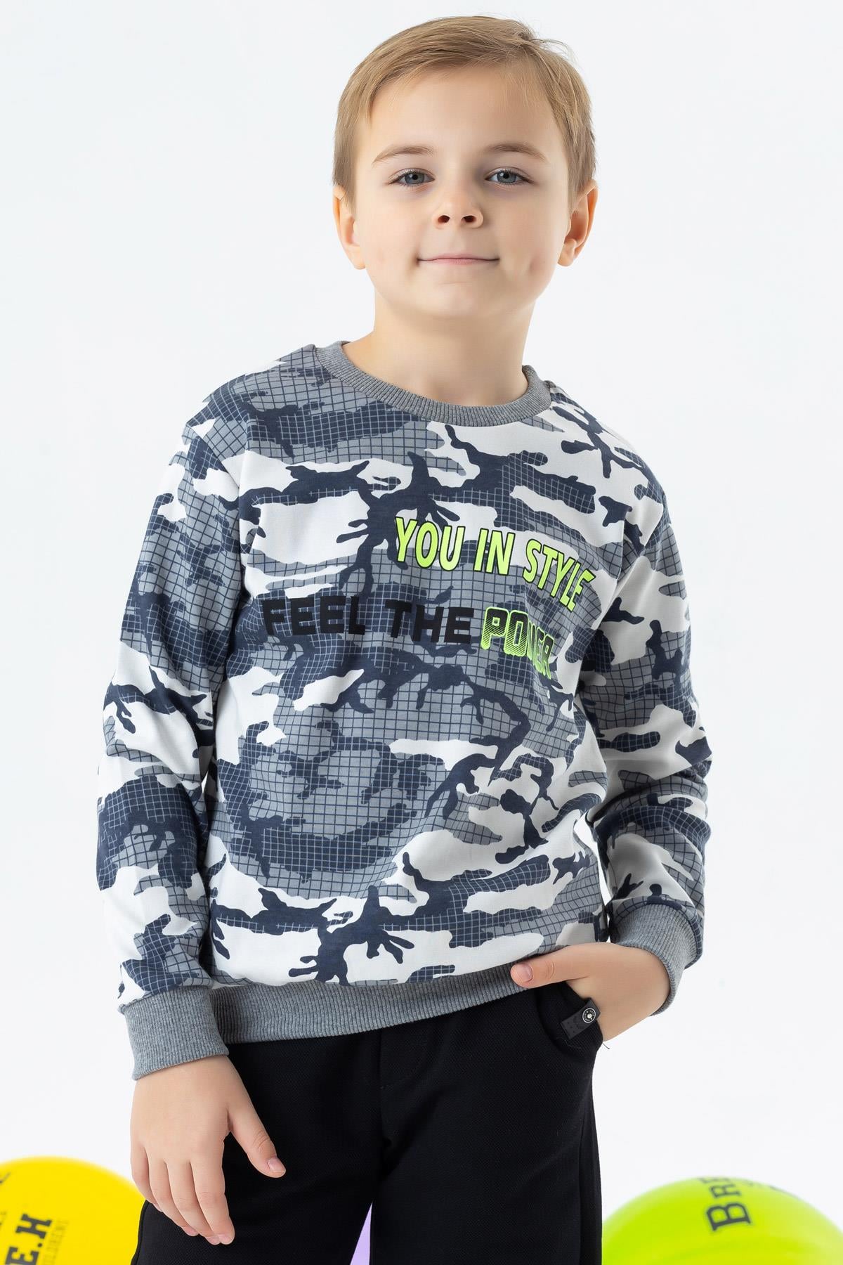 Breeze Erkek Çocuk Sweatshirt Desenli Gri (8 Yaş)
