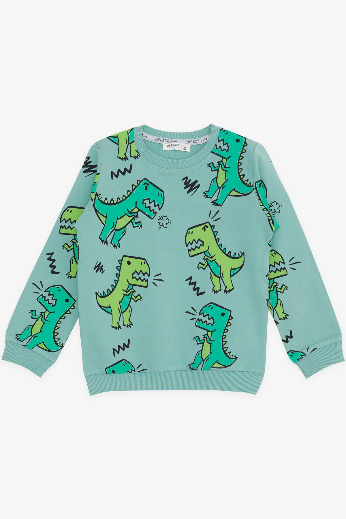 Breeze Erkek Çocuk Sweatshirt Dinazor Desenli Mint Yeşili (3-8 Yaş)