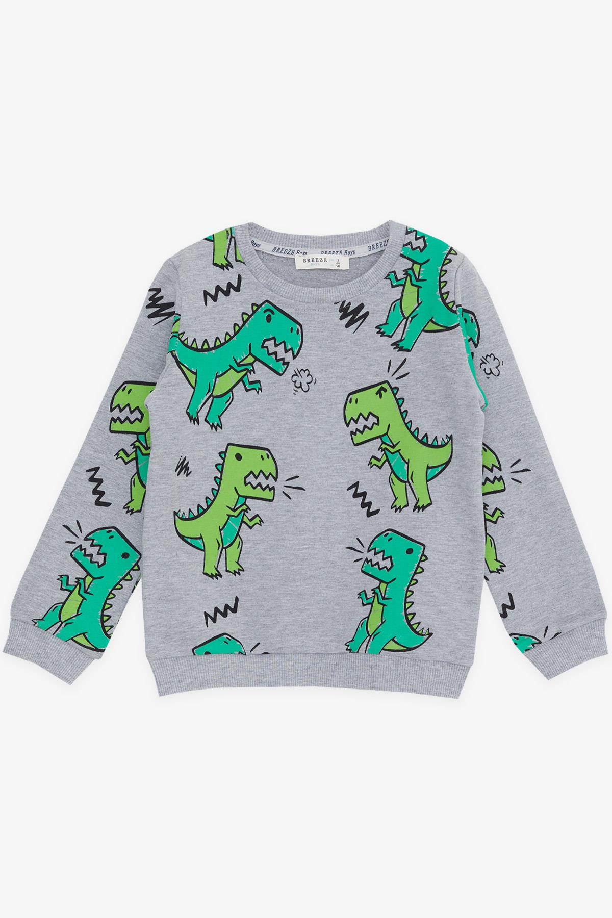 Breeze Erkek Çocuk Sweatshirt Dinazor Desenli Gri Melanj (3-8 Yaş)