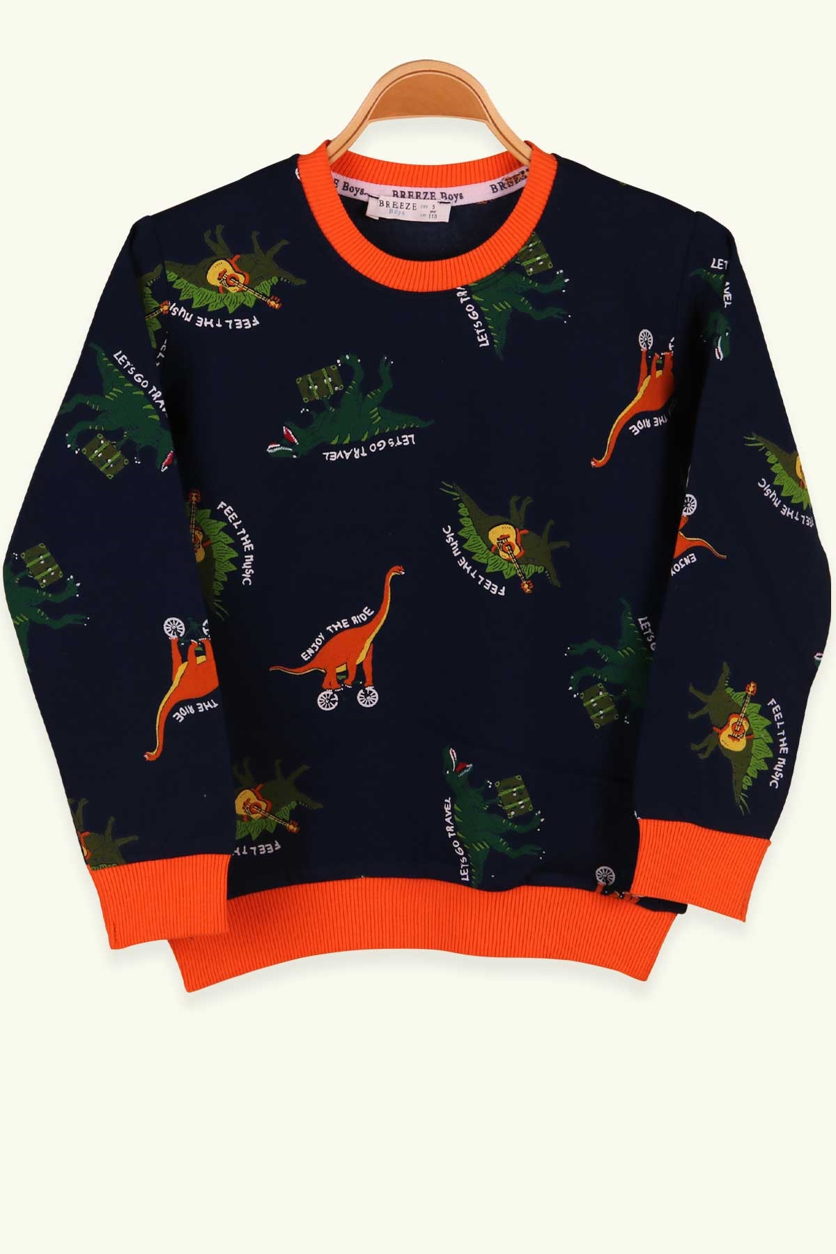 Breeze Erkek Çocuk Sweatshirt Dinozor Desenli Lacivert (5-9 Yaş)