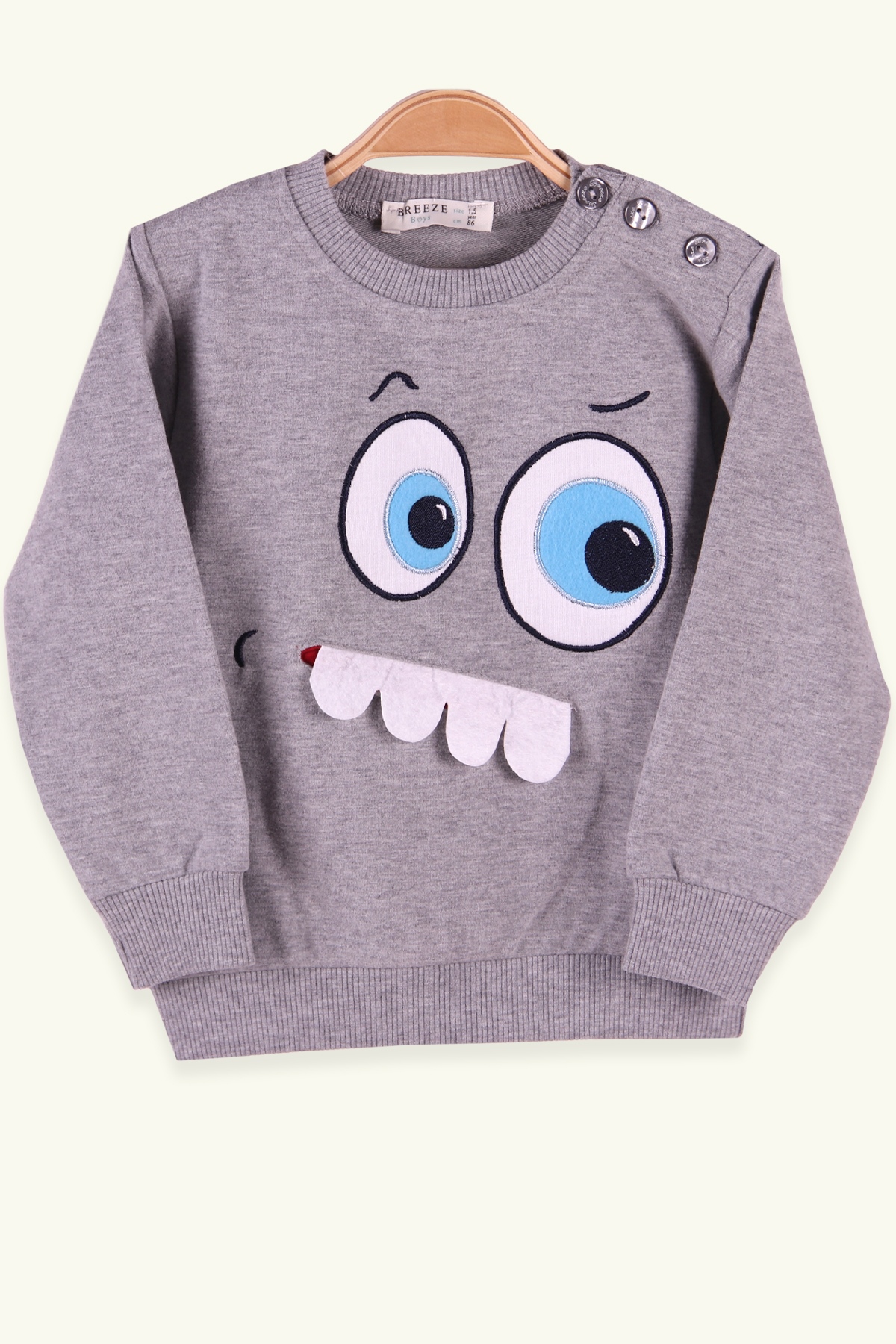 Breeze Erkek Çocuk Sweatshirt Dişleri Hareketli Gri (1.5-5 Yaş)